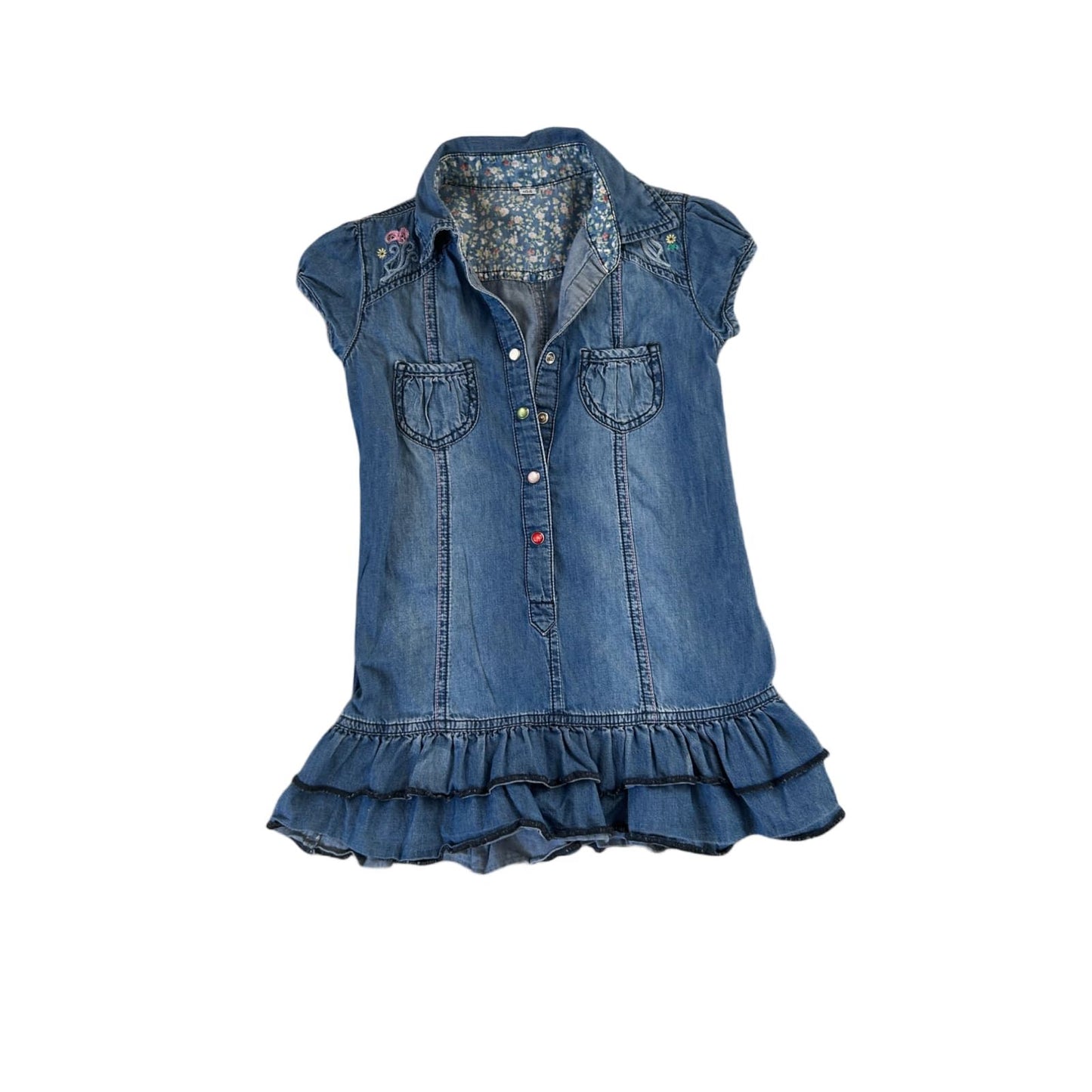 🧡 Jeanskleid mit Stickereien – Gr. 104 – 100 % Baumwolle 🌸