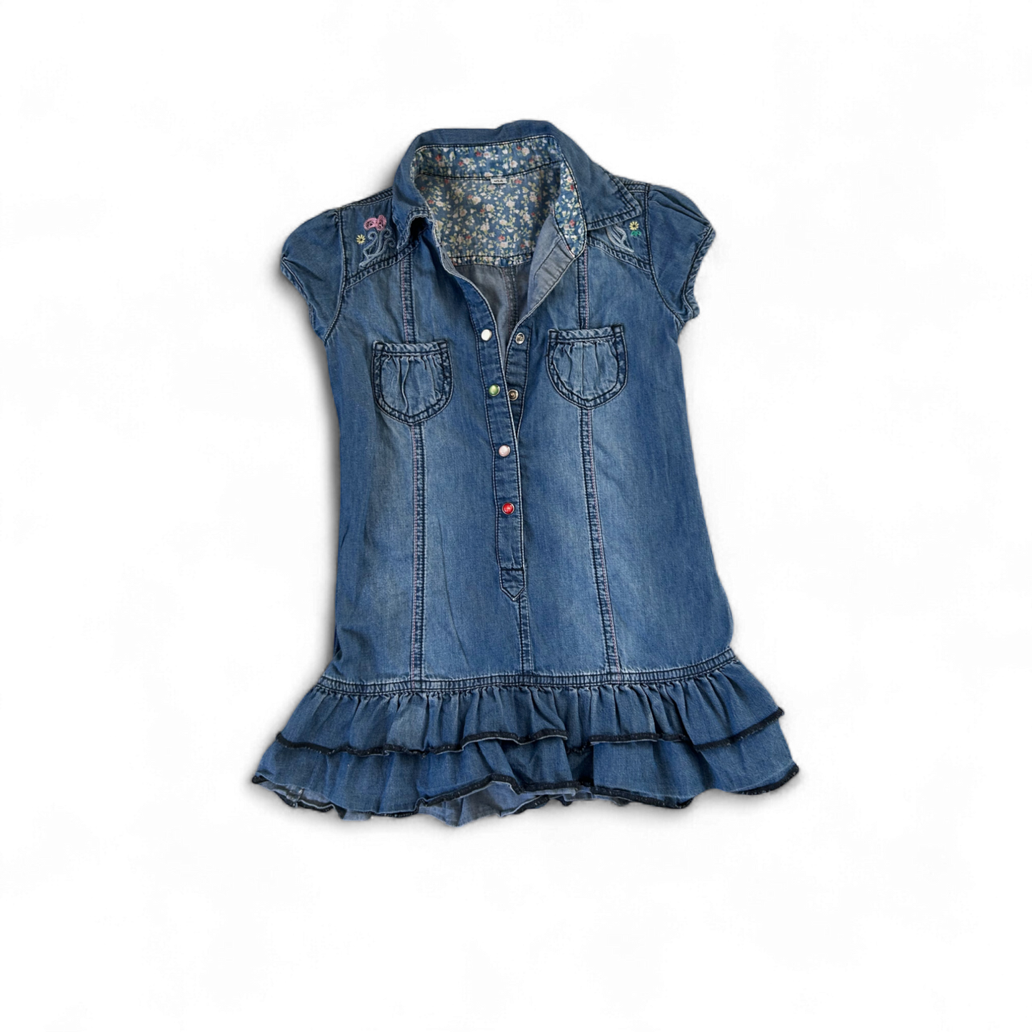 🧡 Jeanskleid mit Stickereien – Gr. 104 – 100 % Baumwolle 🌸