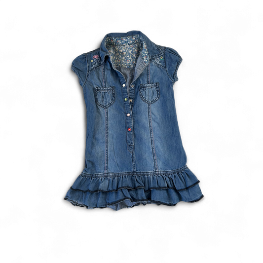 🧡 Jeanskleid mit Stickereien – Gr. 104 – 100 % Baumwolle 🌸