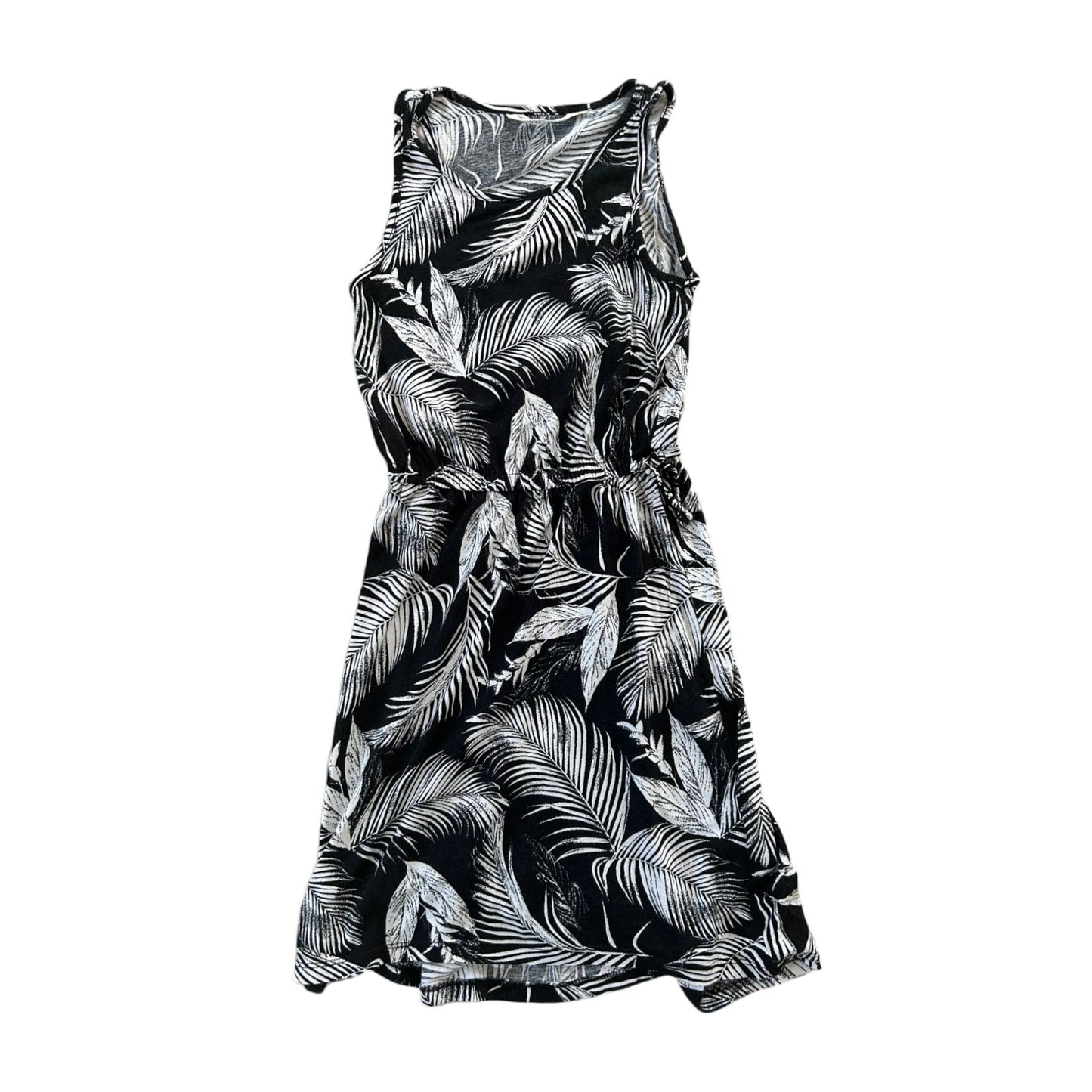 🪴 H&M Sommerkleid Gr. 134/140 Schwarz Weiß – Palmenmuster 🌿