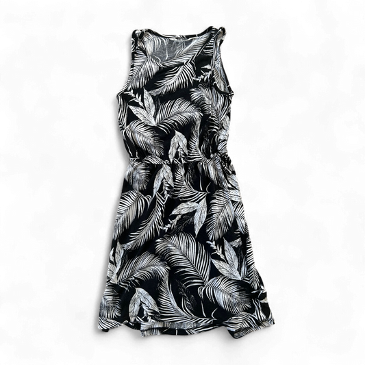 🪴 H&M Sommerkleid Gr. 134/140 Schwarz Weiß – Palmenmuster 🌿
