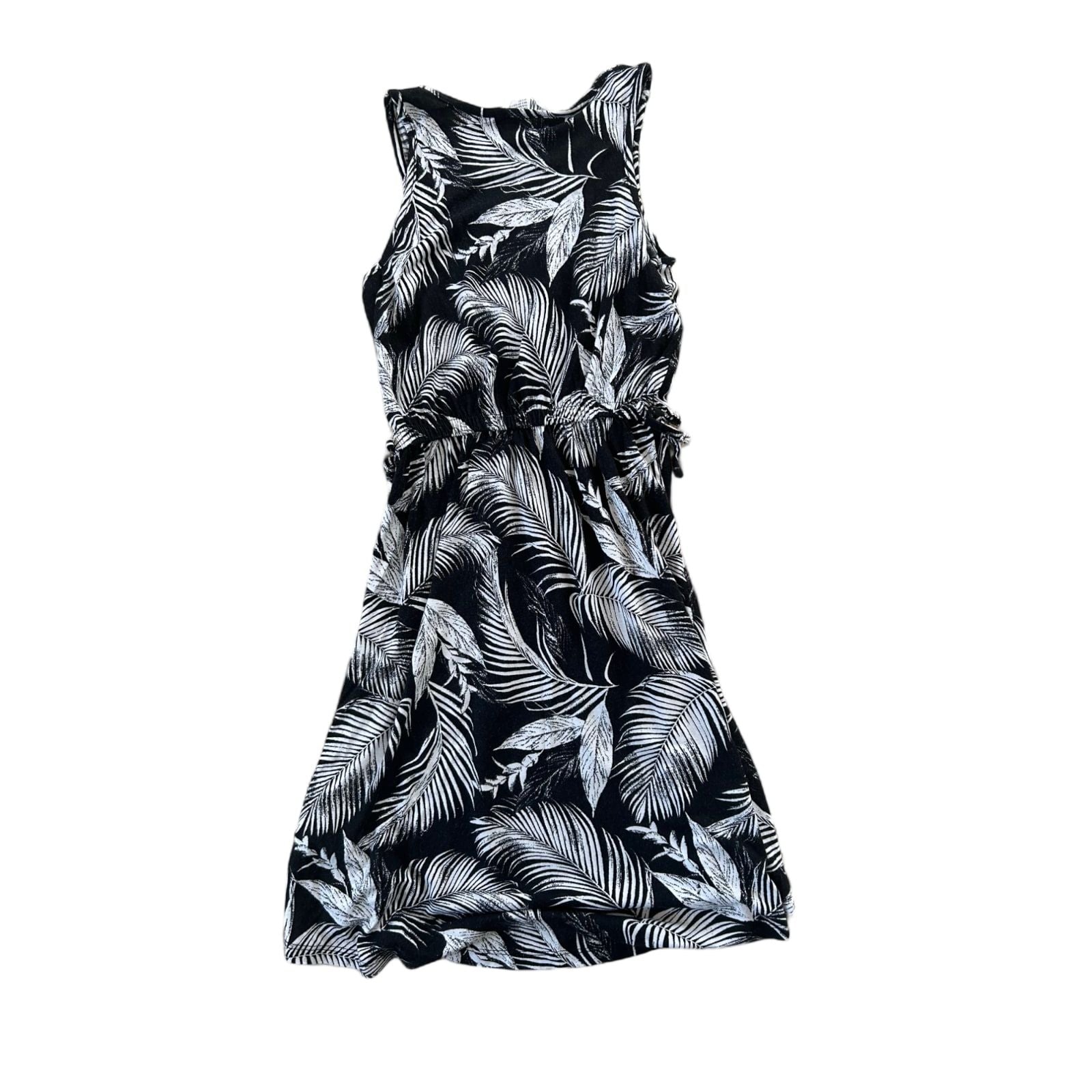 🪴 H&M Sommerkleid Gr. 134/140 Schwarz Weiß – Palmenmuster 🌿