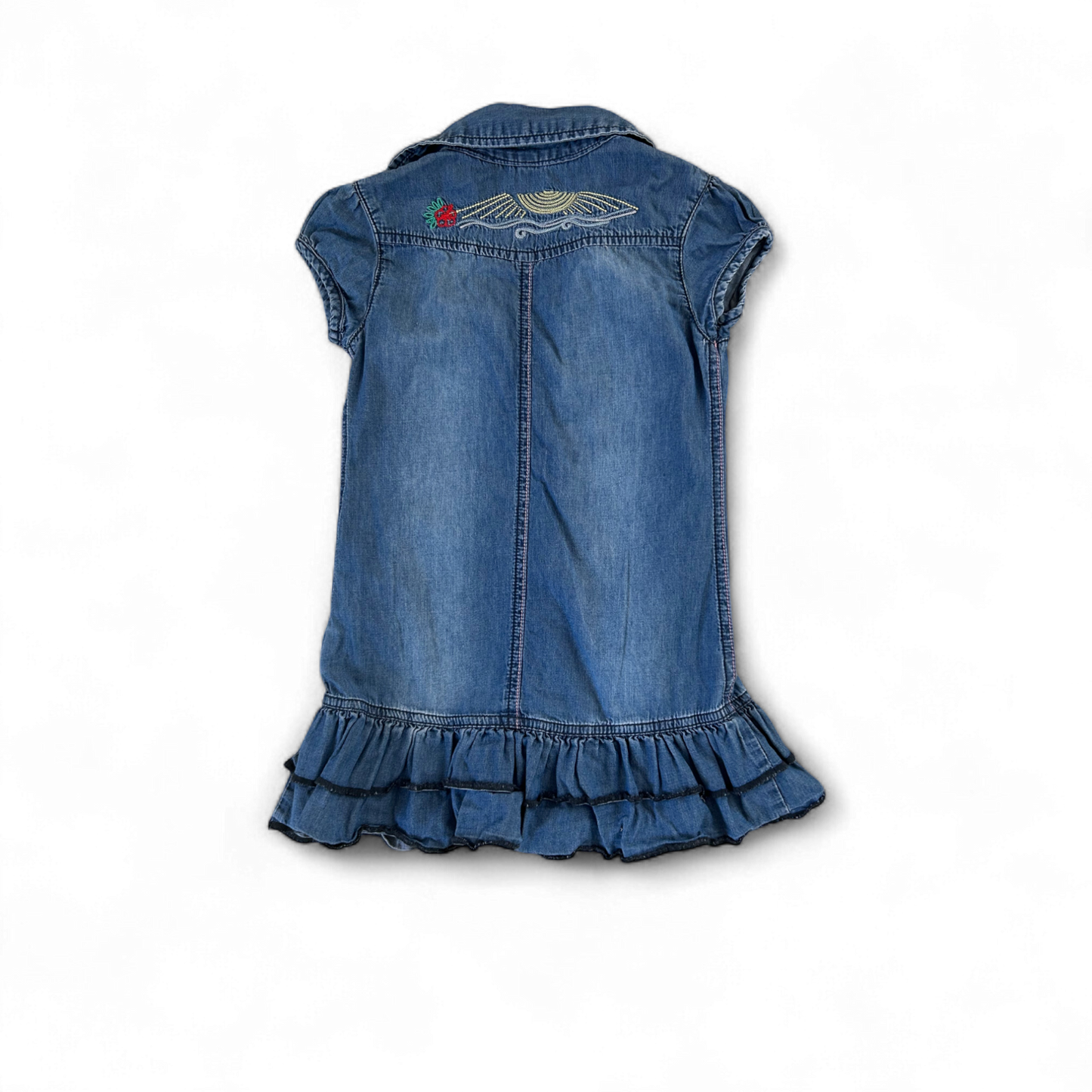 🧡 Jeanskleid mit Stickereien – Gr. 104 – 100 % Baumwolle 🌸