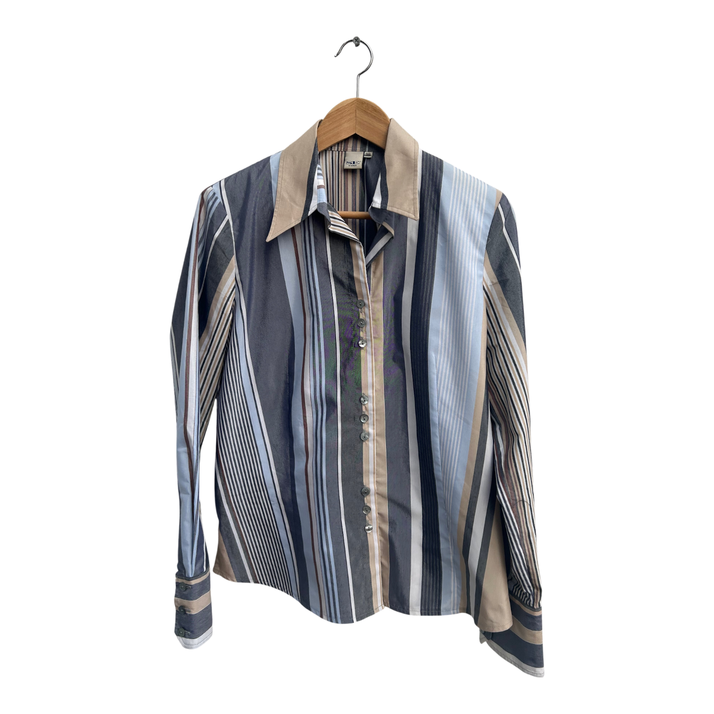 Vintage Damen Bluse Gestreift Langarm Gr 38 Schulterpolster Poly Baumwolle