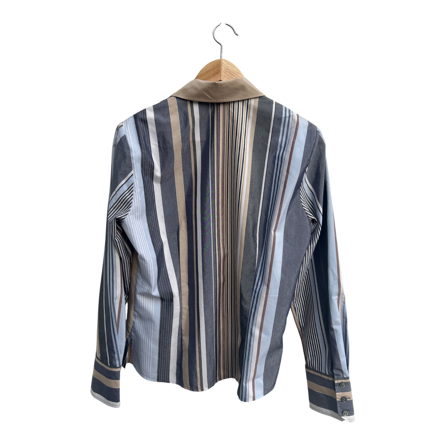 Vintage Damen Bluse Gestreift Langarm Gr 38 Schulterpolster Poly Baumwolle