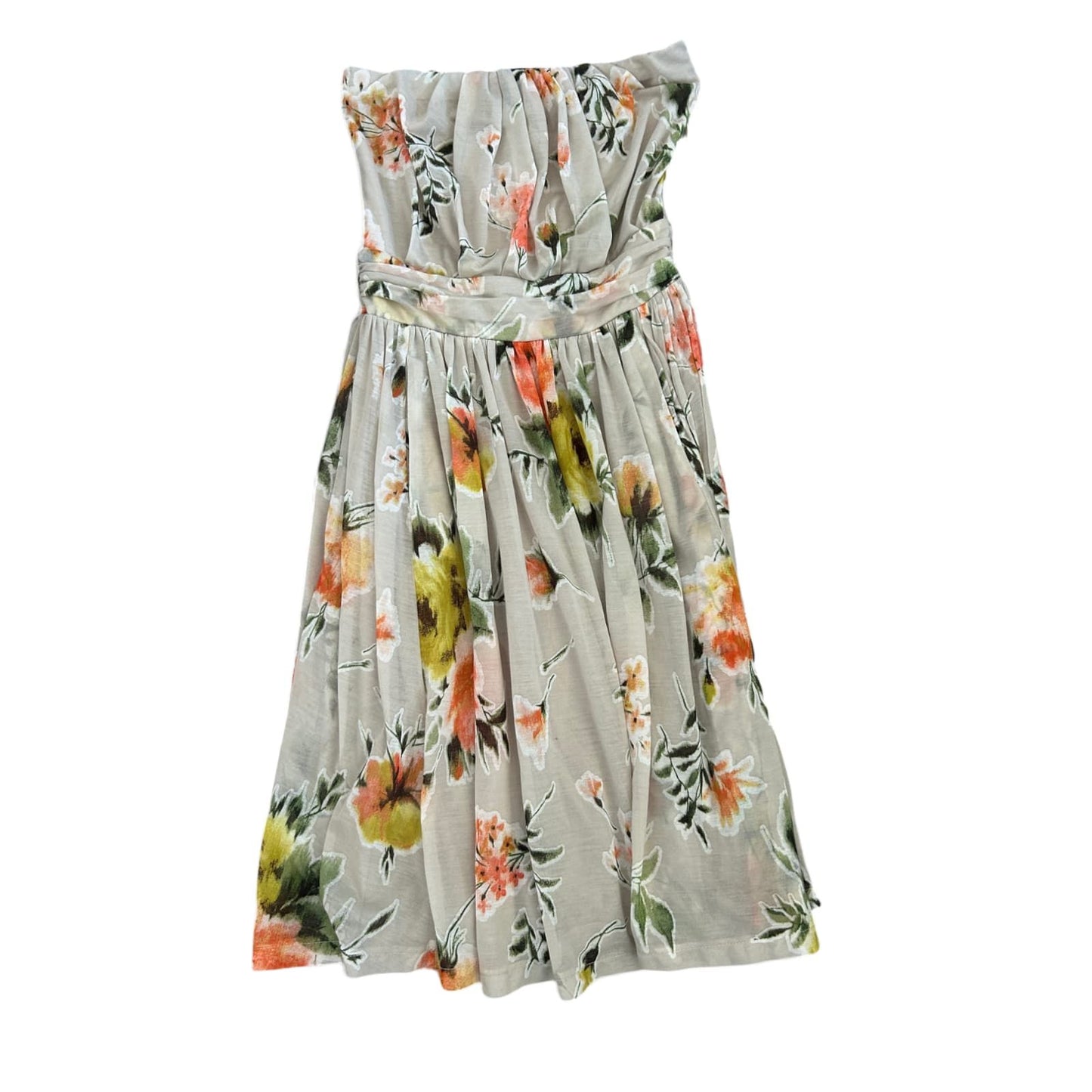 Mango Kleid Damen Dress Damenkleid Gr. 48 Blumen Trägerlos Spitze Sommer Elegant