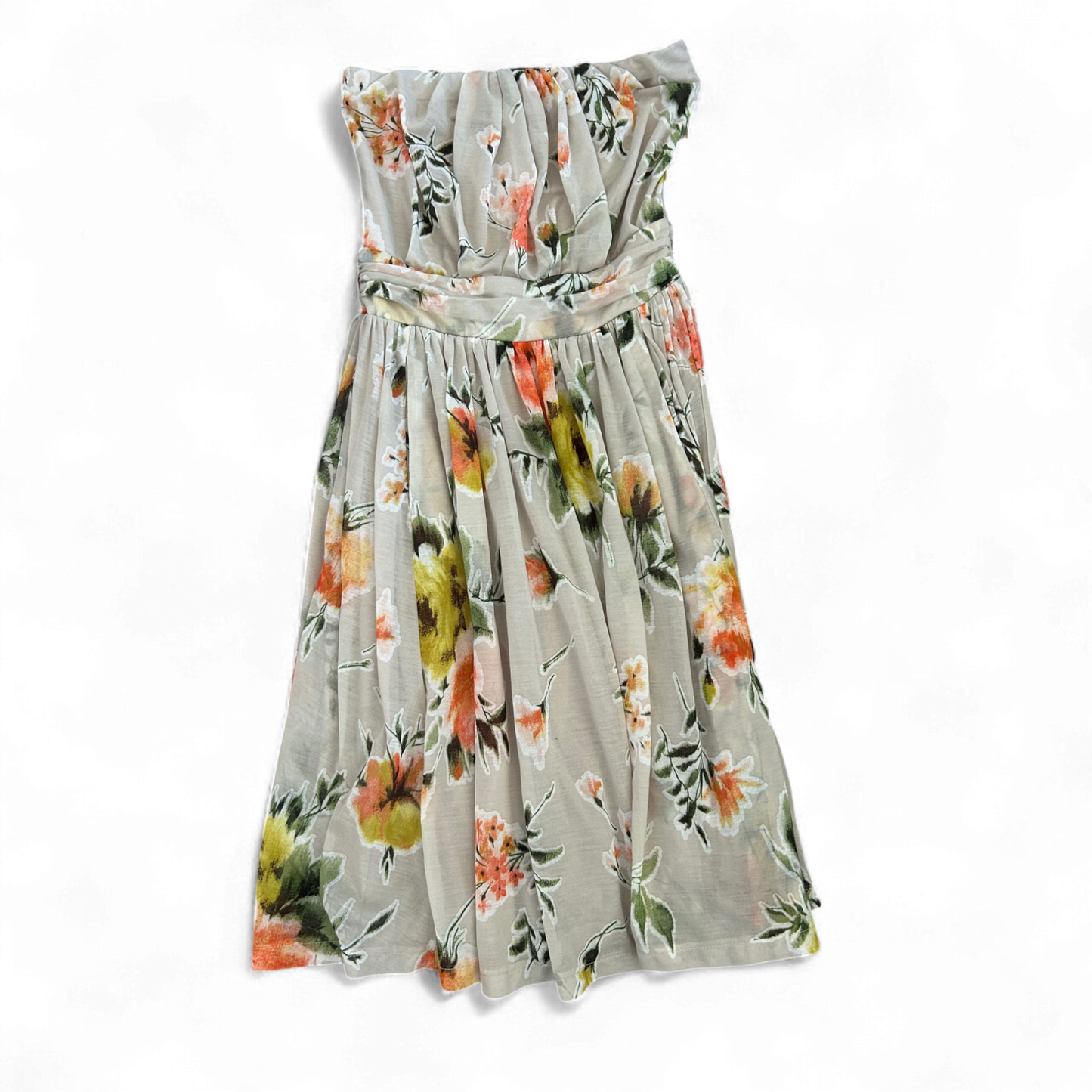 Mango Kleid Damen Dress Damenkleid Gr. 48 Blumen Trägerlos Spitze Sommer Elegant