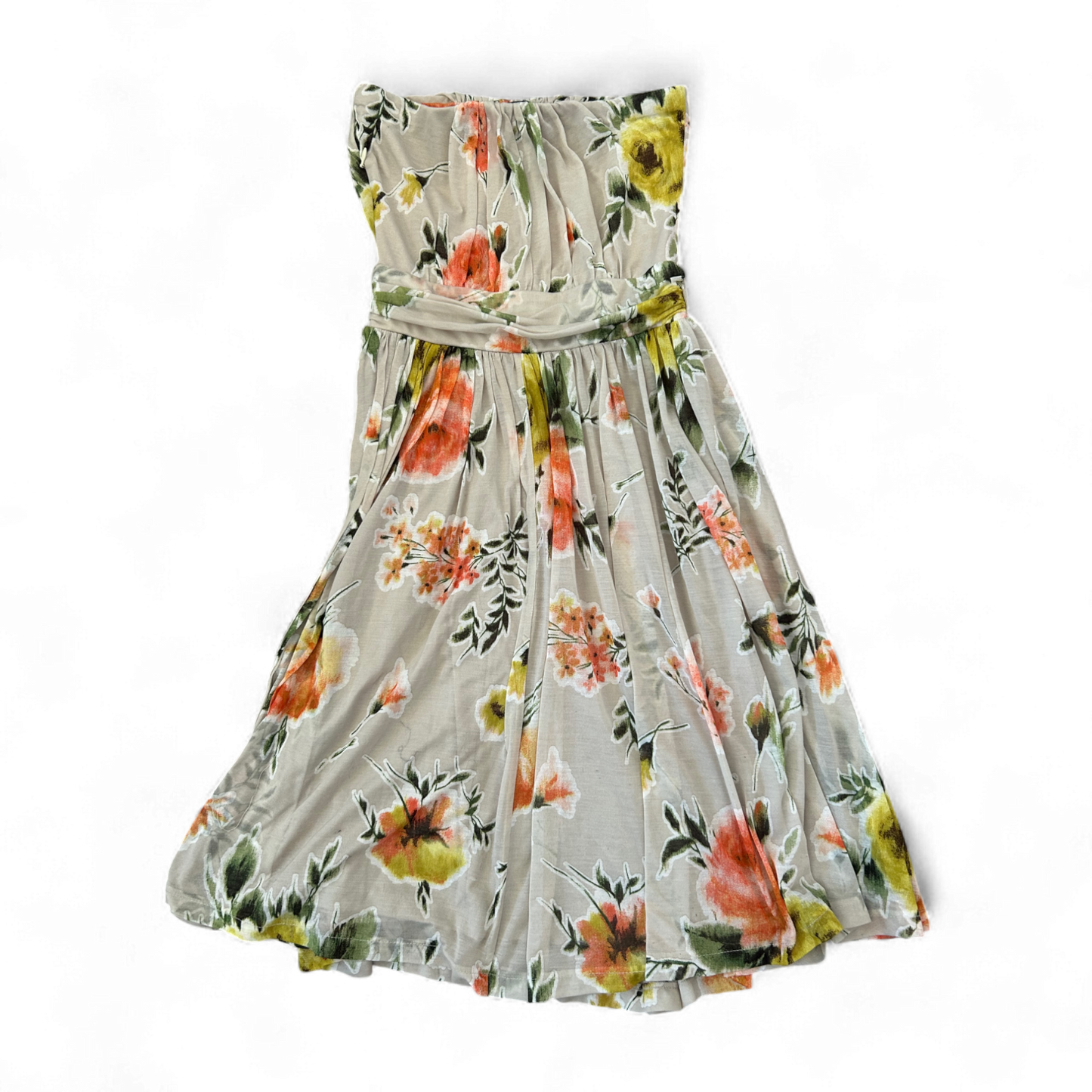Mango Kleid Damen Dress Damenkleid Gr. 48 Blumen Trägerlos Spitze Sommer Elegant