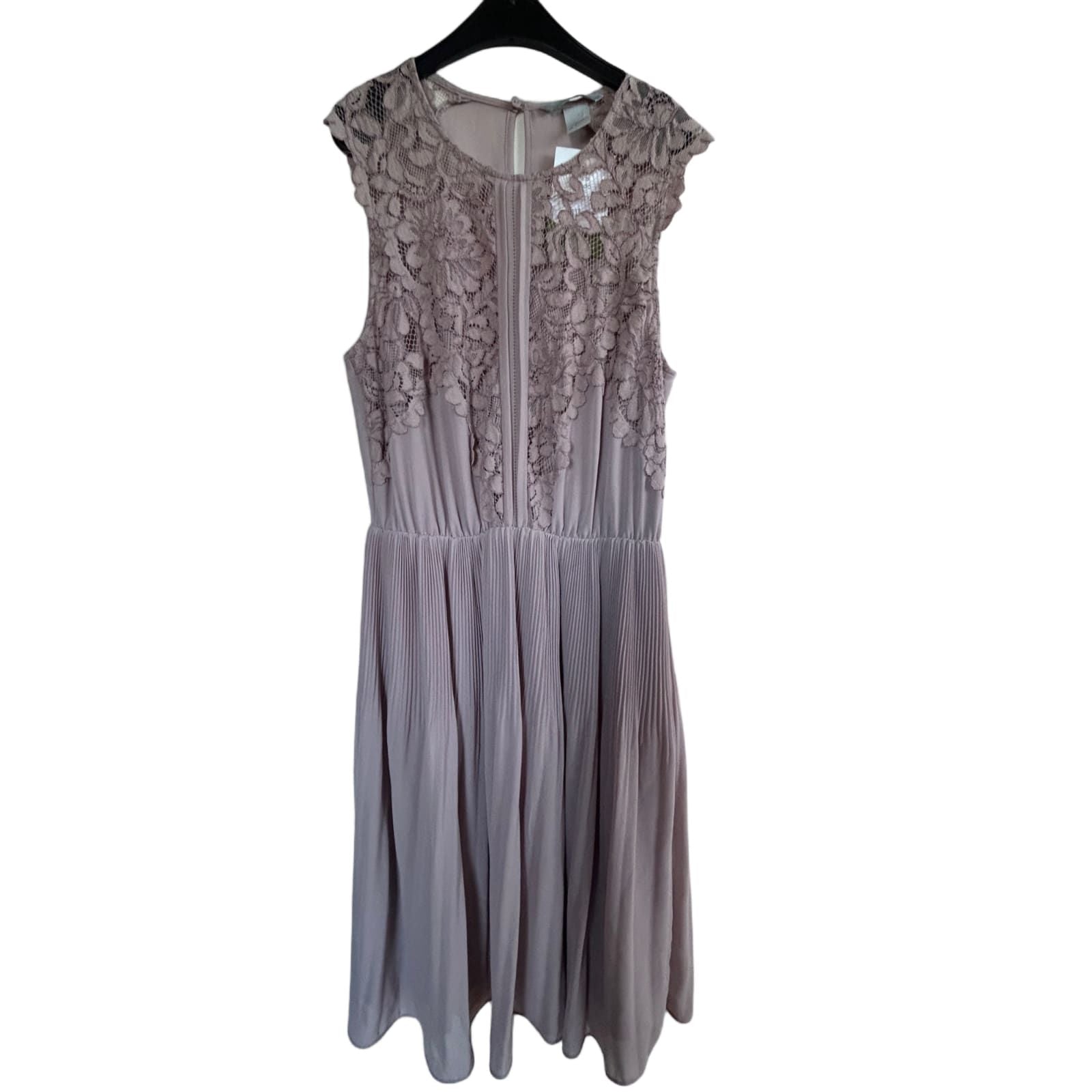 H&M Kleid Damen Dress Damenkleid Gr. 36 Altrosa Spitze Plissee Festlich Elegant