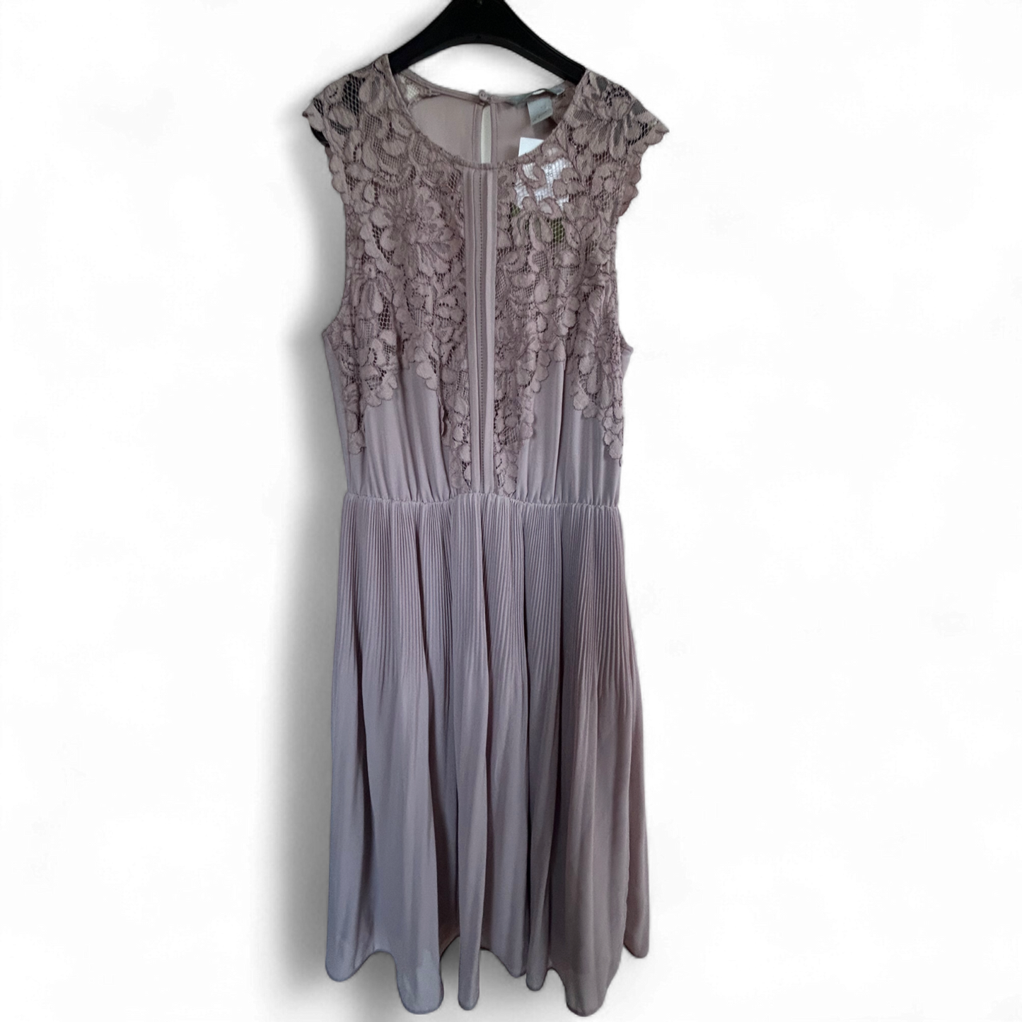 H&M Kleid Damen Dress Damenkleid Gr. 36 Altrosa Spitze Plissee Festlich Elegant