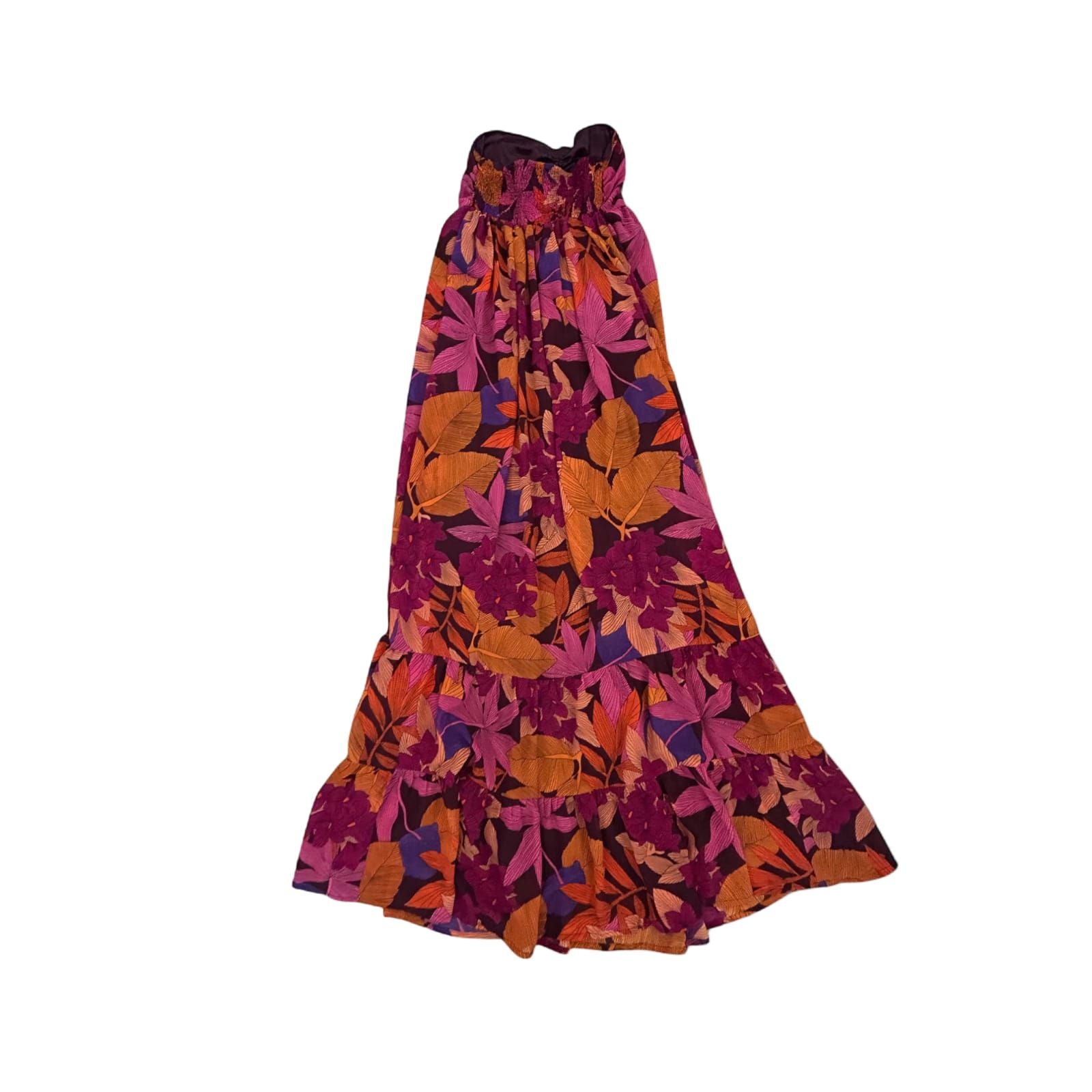 H&M Kleid Damen Dress Damenkleid Gr. 36 Orange Pink Blumen Sommer Maxikleid Look