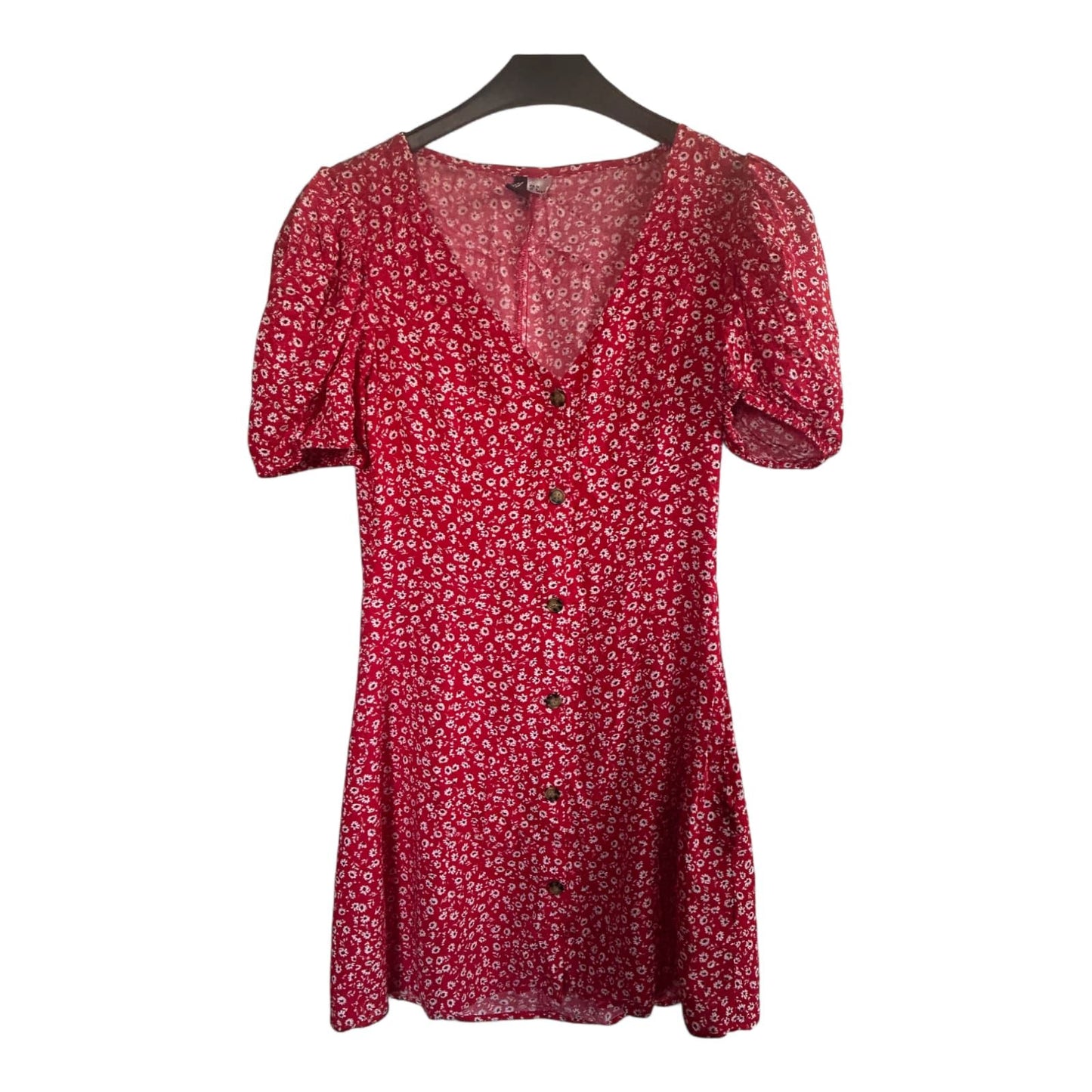 H&M Kleid Damen Dress Damenkleid Gr. 36 Rot Blumenkleid Sommer Knopfleiste Look
