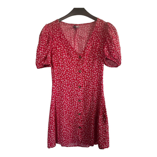 H&M Kleid Damen Dress Damenkleid Gr. 36 Rot Blumenkleid Sommer Knopfleiste Look