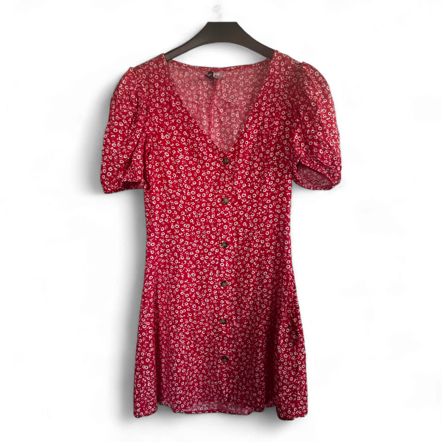 H&M Kleid Damen Dress Damenkleid Gr. 36 Rot Blumenkleid Sommer Knopfleiste Look