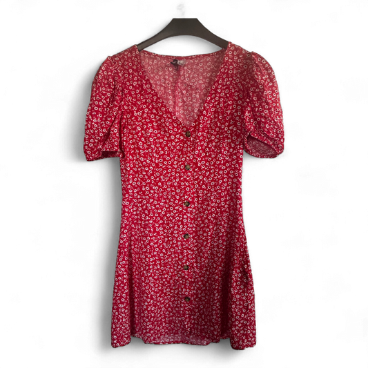 H&M Kleid Damen Dress Damenkleid Gr. 36 Rot Blumenkleid Sommer Knopfleiste Look