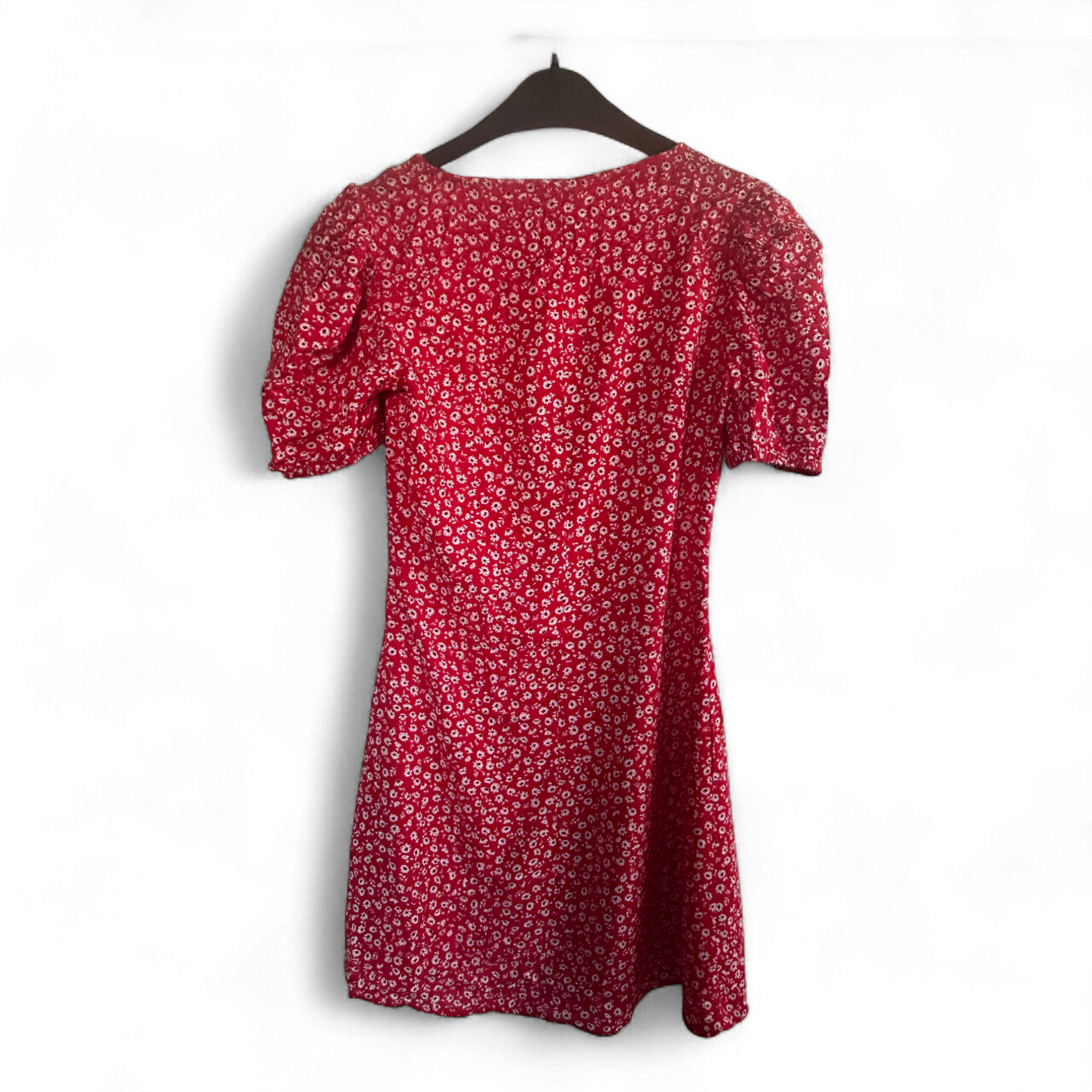 H&M Kleid Damen Dress Damenkleid Gr. 36 Rot Blumenkleid Sommer Knopfleiste Look