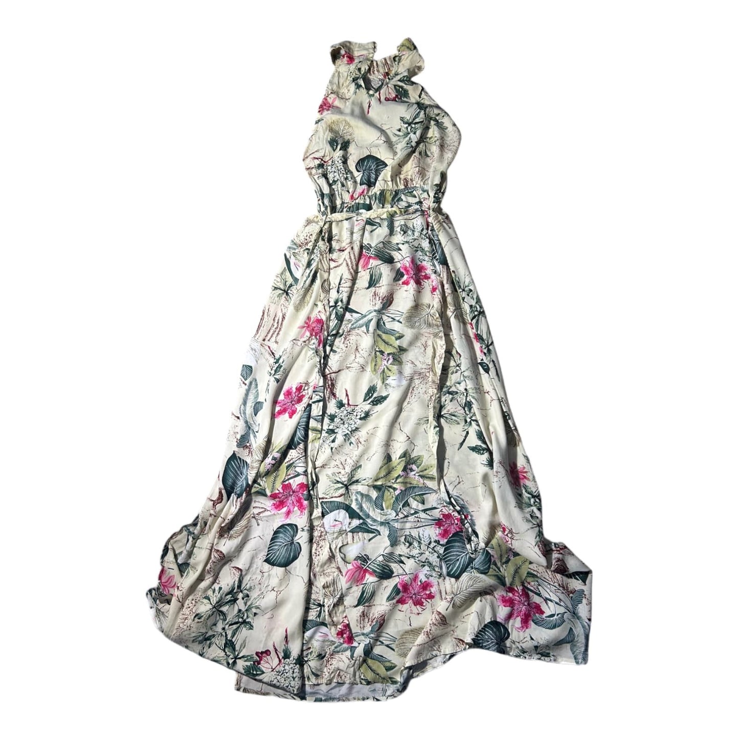 SHEIN Kleid Damen Dress Damenkleid Gr. 36 Blumenprint Maxikleid Bindehals Sommer
