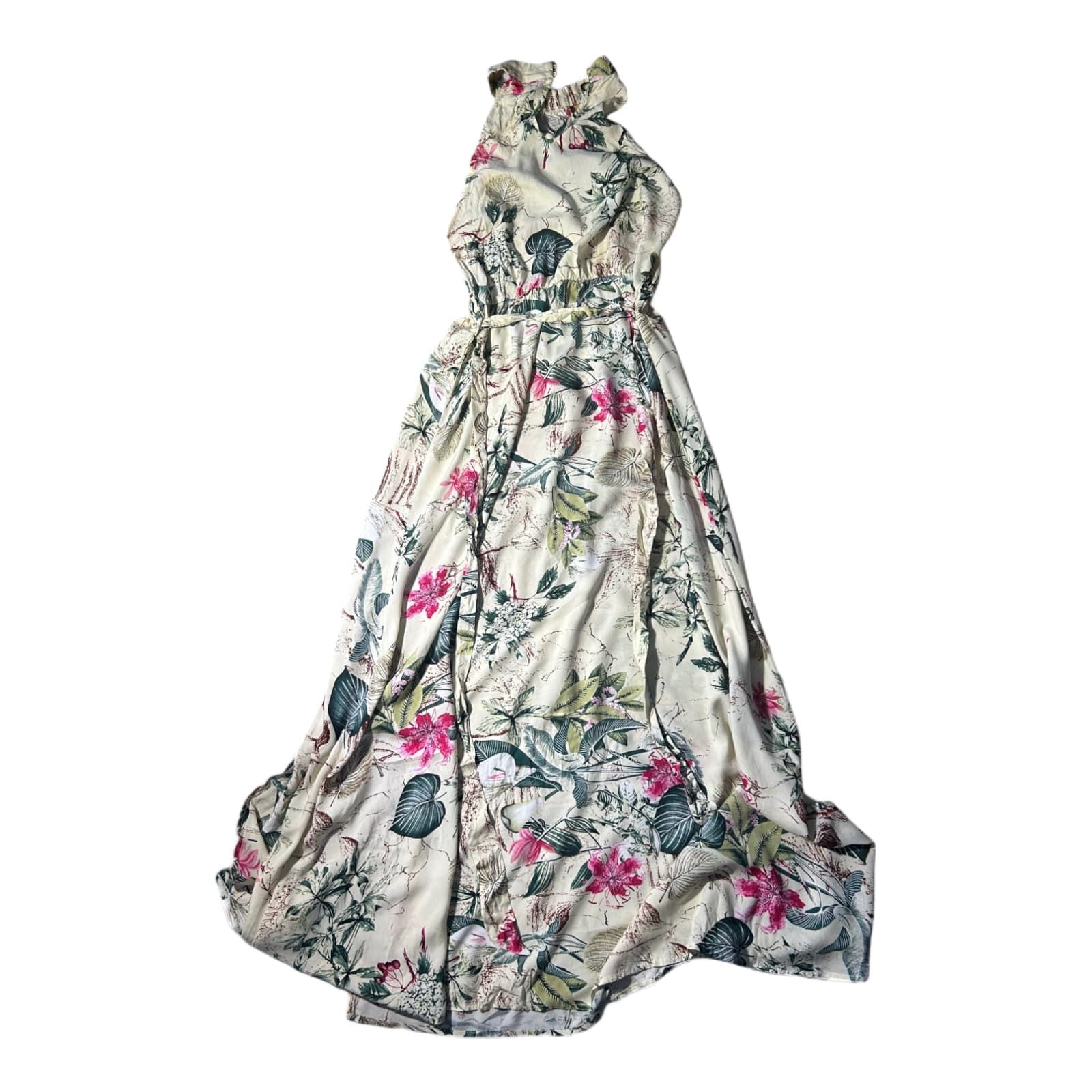 SHEIN Kleid Damen Dress Damenkleid Gr. 36 Blumenprint Maxikleid Bindehals Sommer