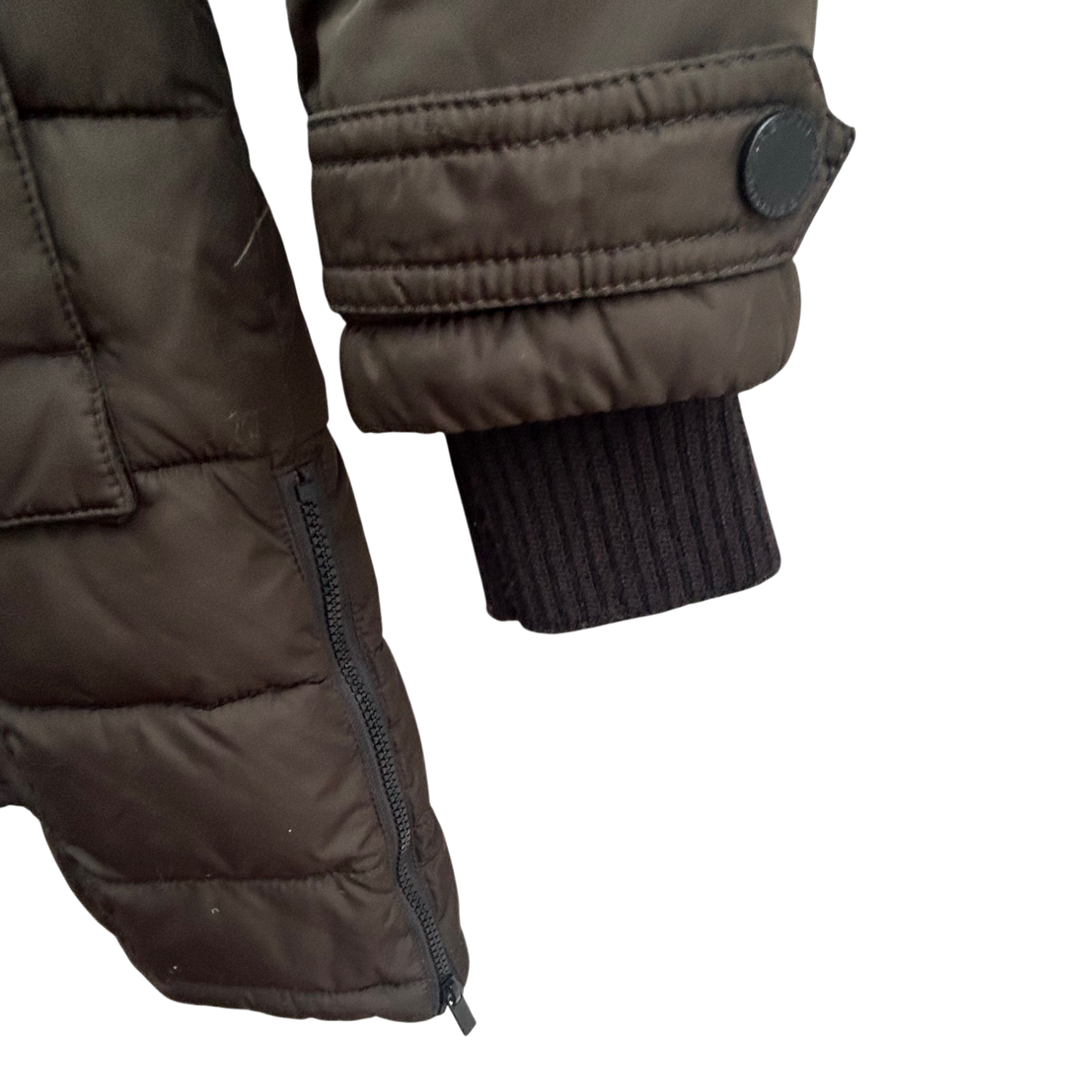 French Connection Damen Daunenmantel XS Khaki Wintermantel Fellkapuze Warm Elegant