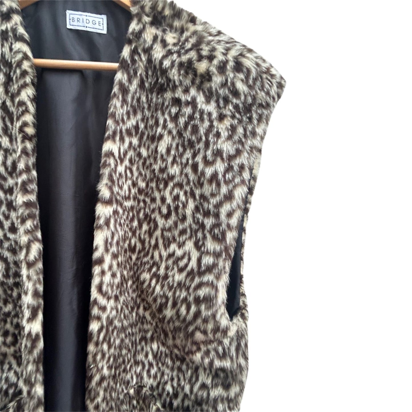 Bridge Damen Weste Kunstfell Gr L Leopardmuster Vintage Lang Elegant Warm Braun