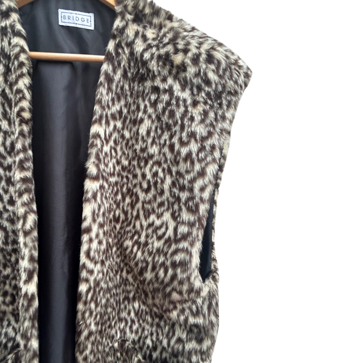 Bridge Damen Weste Kunstfell Gr L Leopardmuster Vintage Lang Elegant Warm Braun