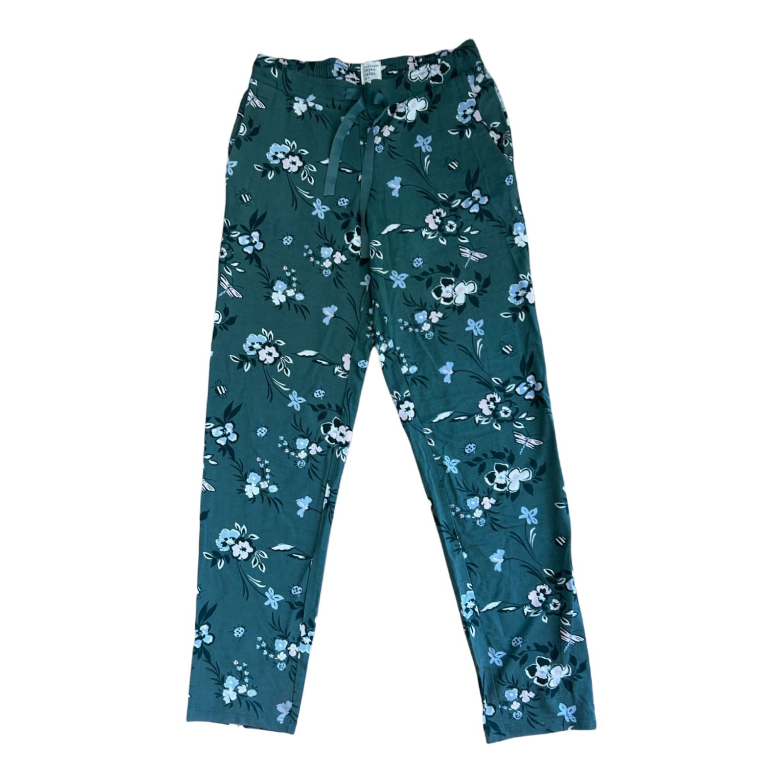Schiesser Damenhose floral Gr. 36 S Modal Stretch grün geblümt bequem Freizeit