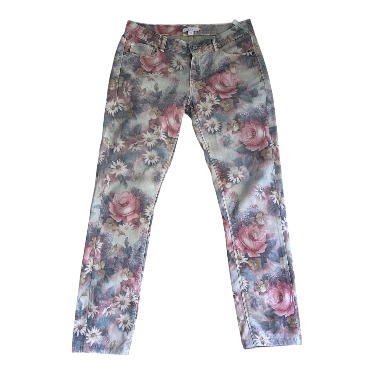 She Damenhose 3/4 floral Gr. 36 Sommerhose Stretch bunt Blumen Romantik Top