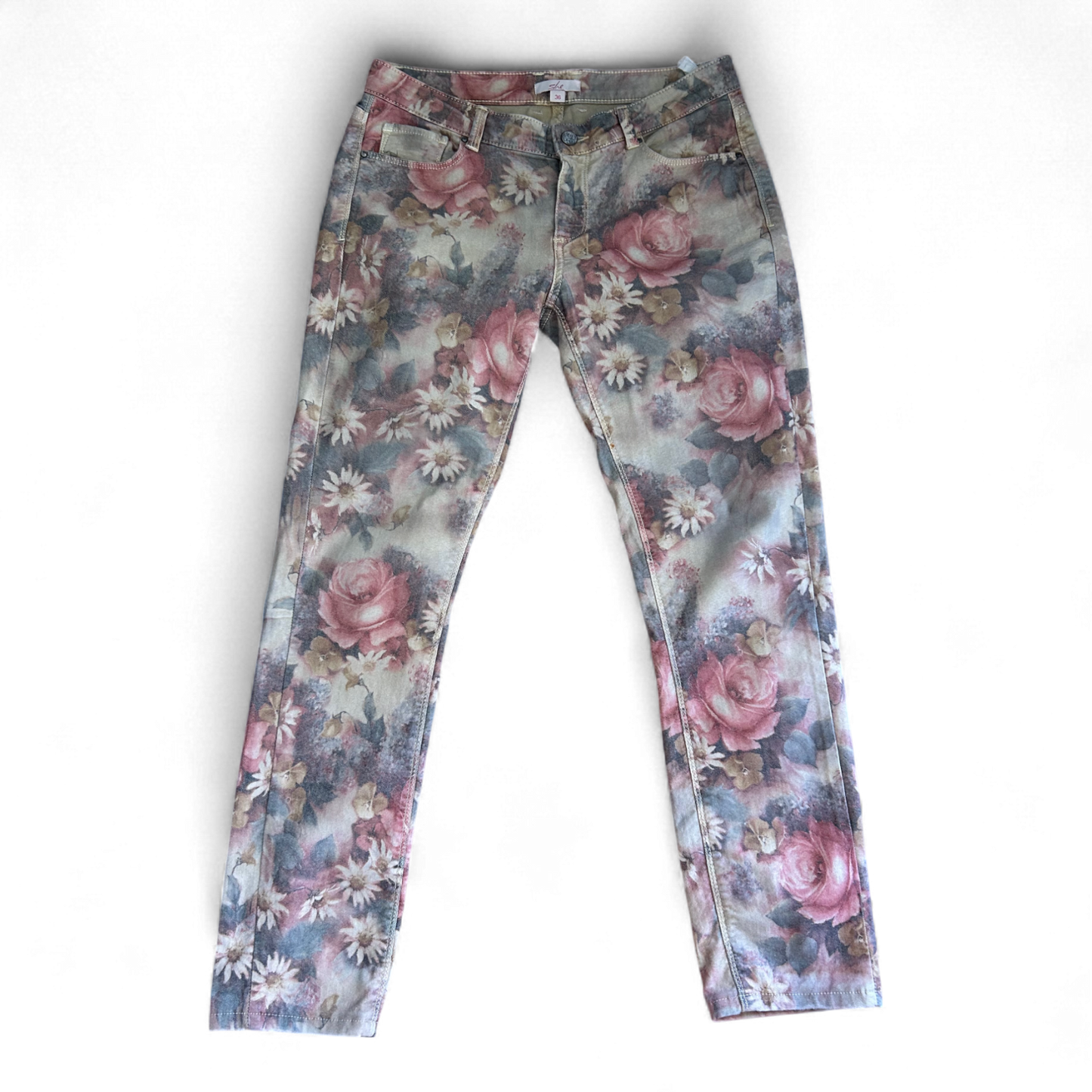 She Damenhose 3/4 floral Gr. 36 Sommerhose Stretch bunt Blumen Romantik Top