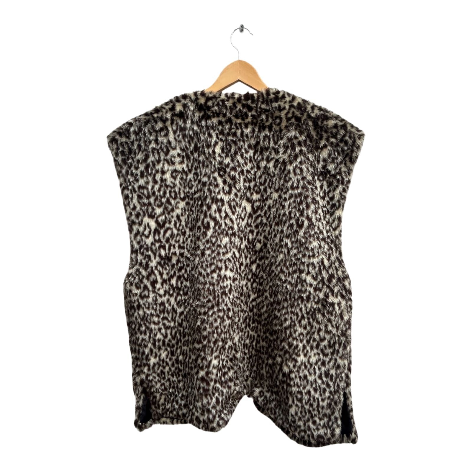 Bridge Damen Weste Kunstfell Gr L Leopardmuster Vintage Lang Elegant Warm Braun