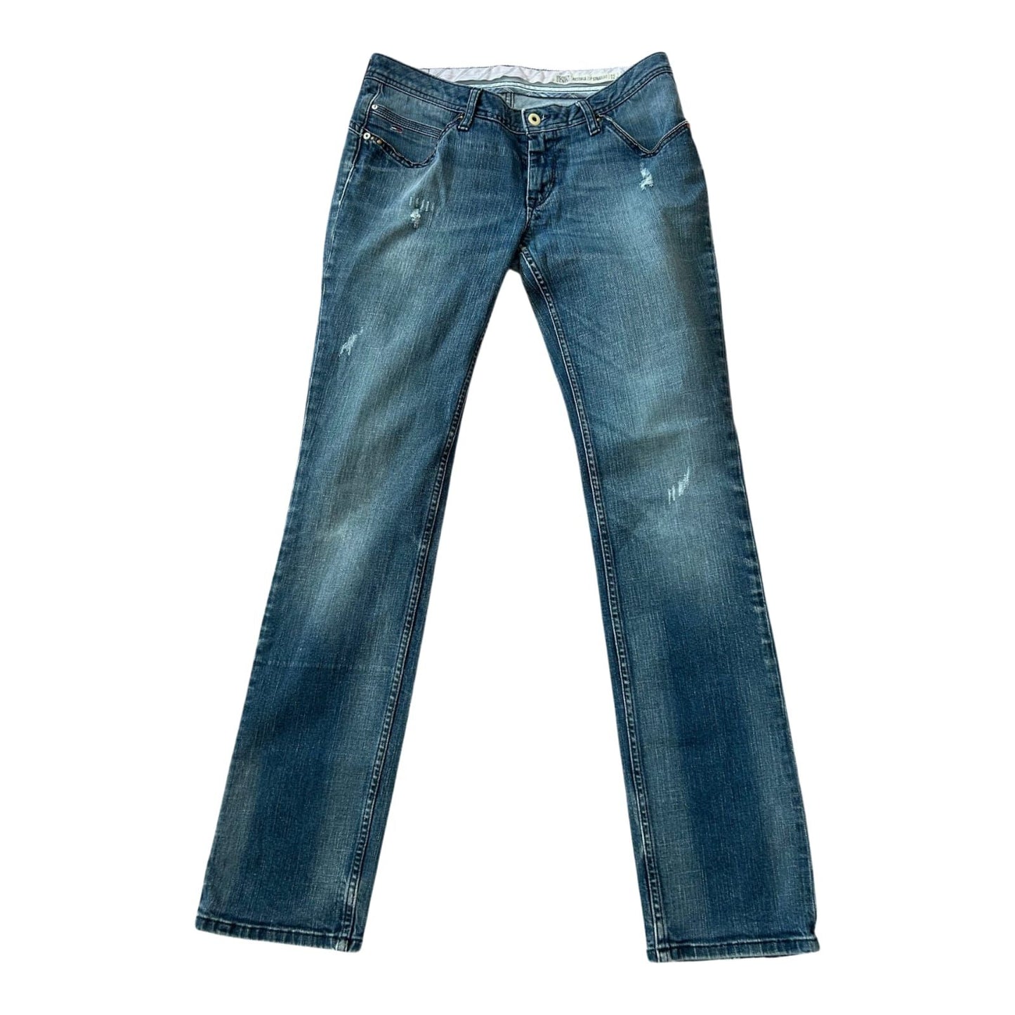 Tommy Hilfiger Jeans Damen W31 L34 Blau Used Look Glitzer Hüfthose