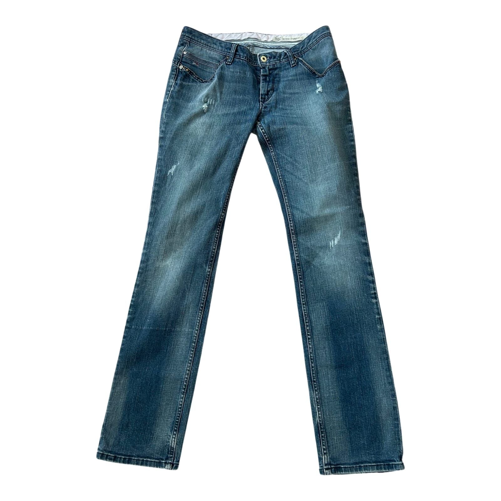 Tommy Hilfiger Jeans Damen W31 L34 Blau Used Look Glitzer Hüfthose