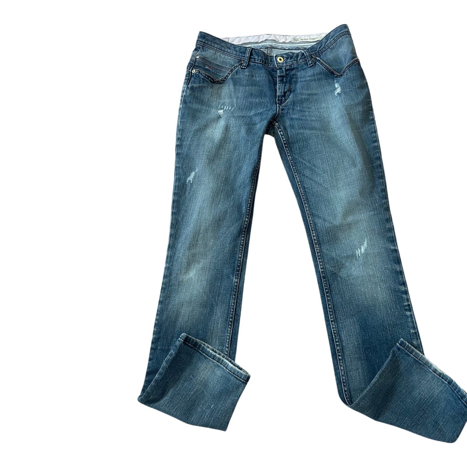 Tommy Hilfiger Jeans Damen W31 L34 Blau Used Look Glitzer Hüfthose
