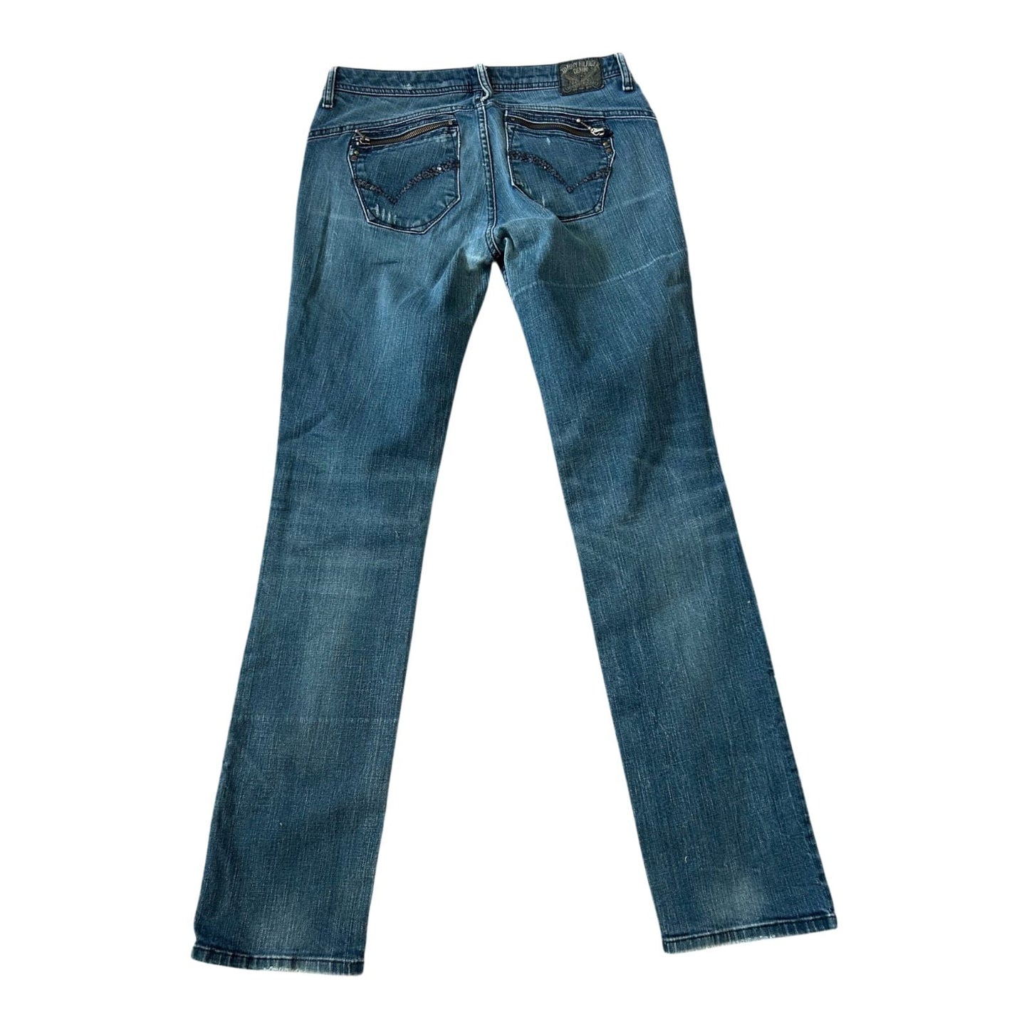 Tommy Hilfiger Jeans Damen W31 L34 Blau Used Look Glitzer Hüfthose