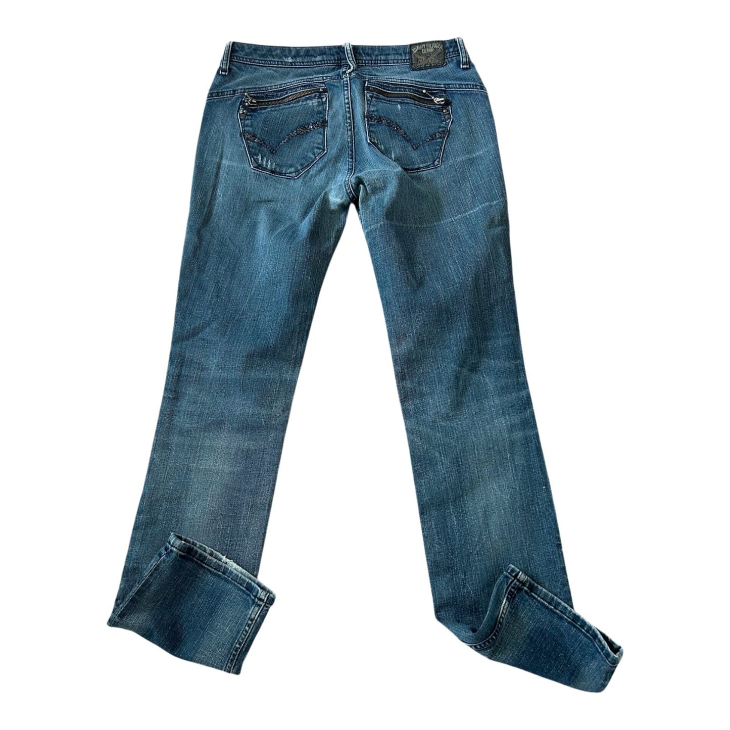 Tommy Hilfiger Jeans Damen W31 L34 Blau Used Look Glitzer Hüfthose