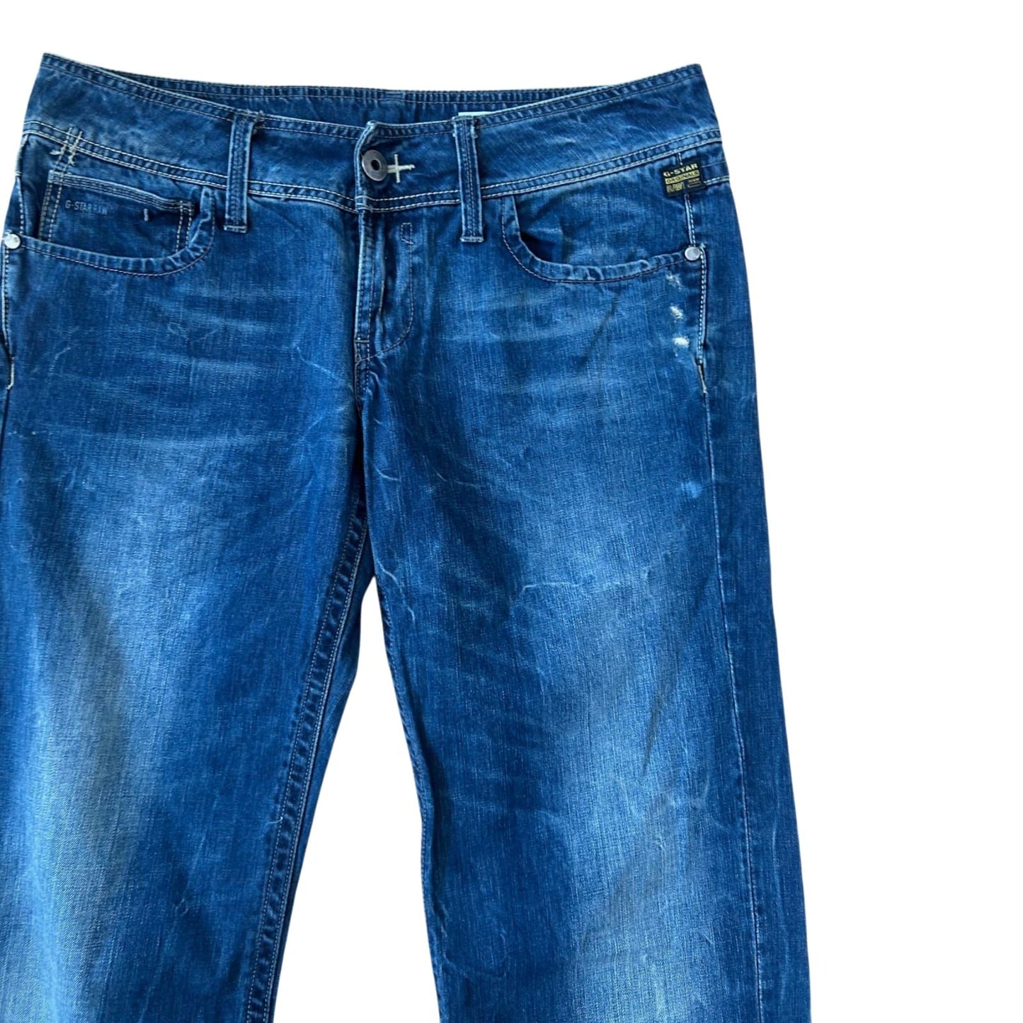 G Star Jeans Herren W31 L34 Blau Denim Used Look Gerade Baumwolle Klassisch