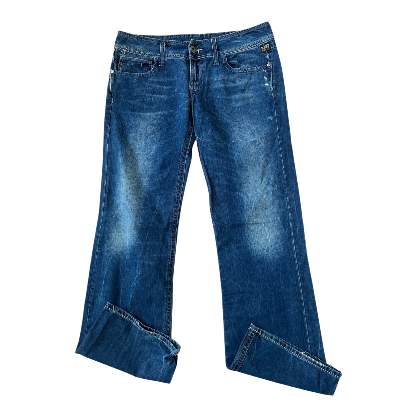G Star Jeans Herren W31 L34 Blau Denim Used Look Gerade Baumwolle Klassisch