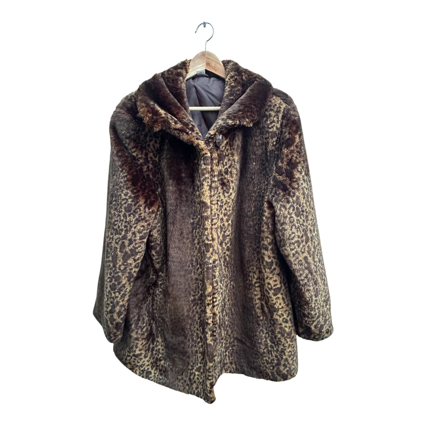 Webpelzmantel Damen Gr 44 Leomuster Warm Kunstfell Braun Elegant Herbst Winter
