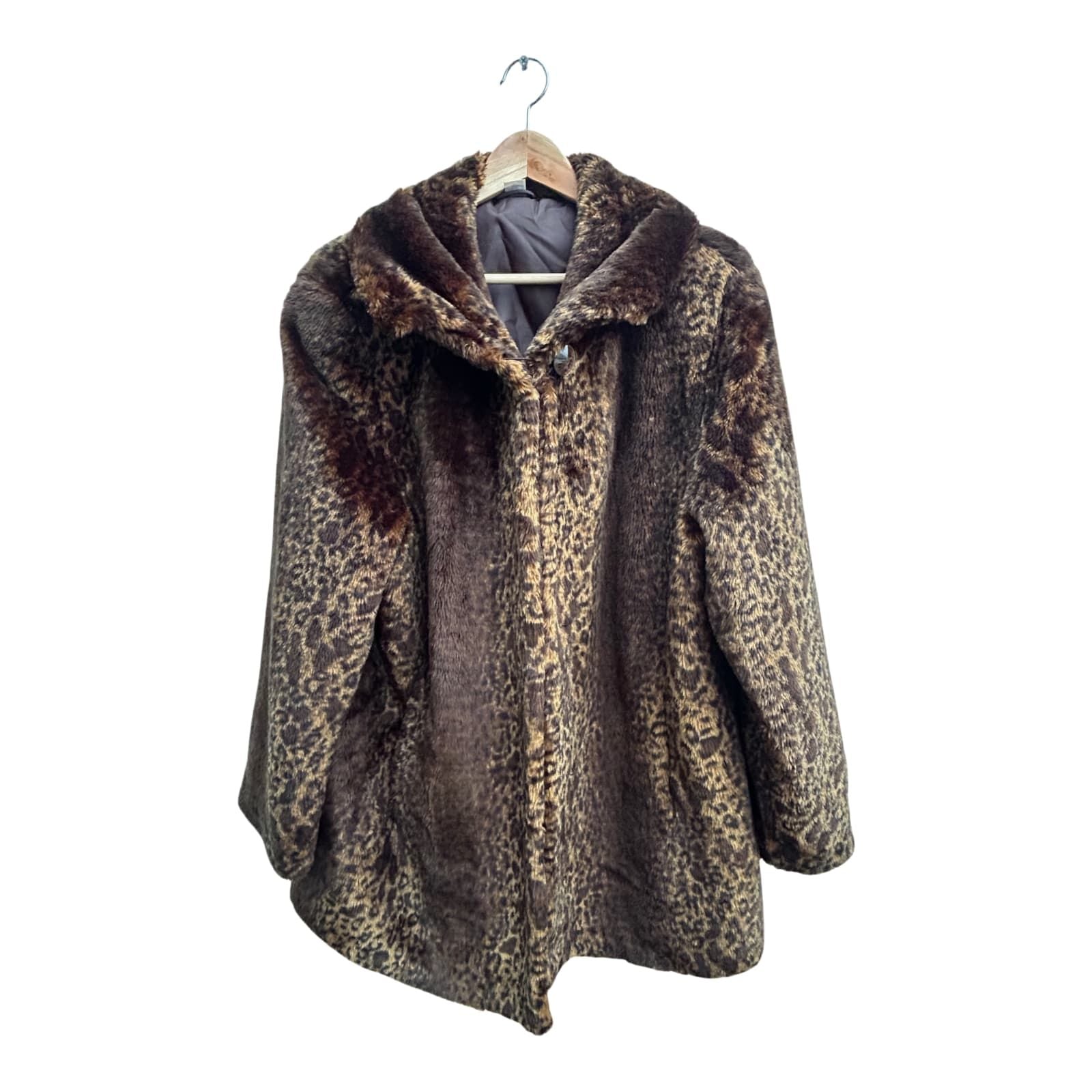 Webpelzmantel Damen Gr 44 Leomuster Warm Kunstfell Braun Elegant Herbst Winter