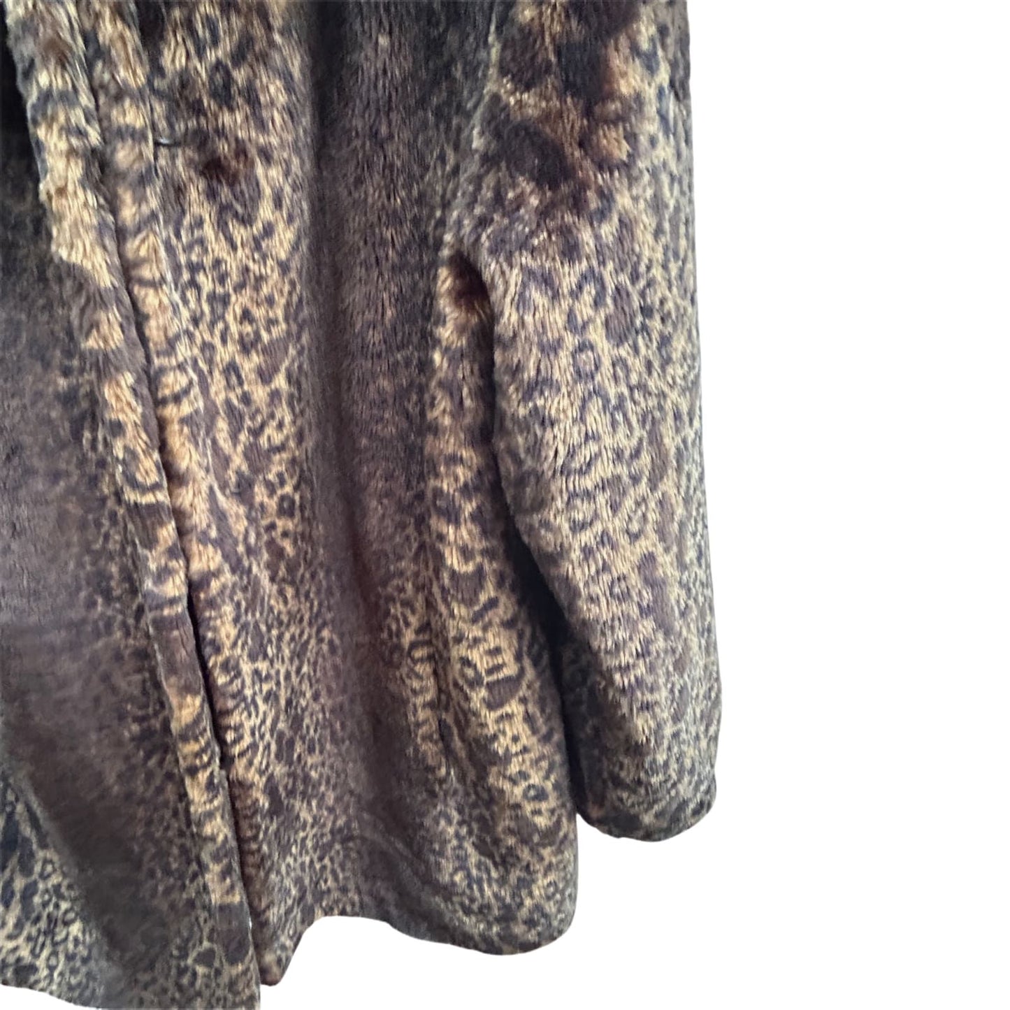 Webpelzmantel Damen Gr 44 Leomuster Warm Kunstfell Braun Elegant Herbst Winter