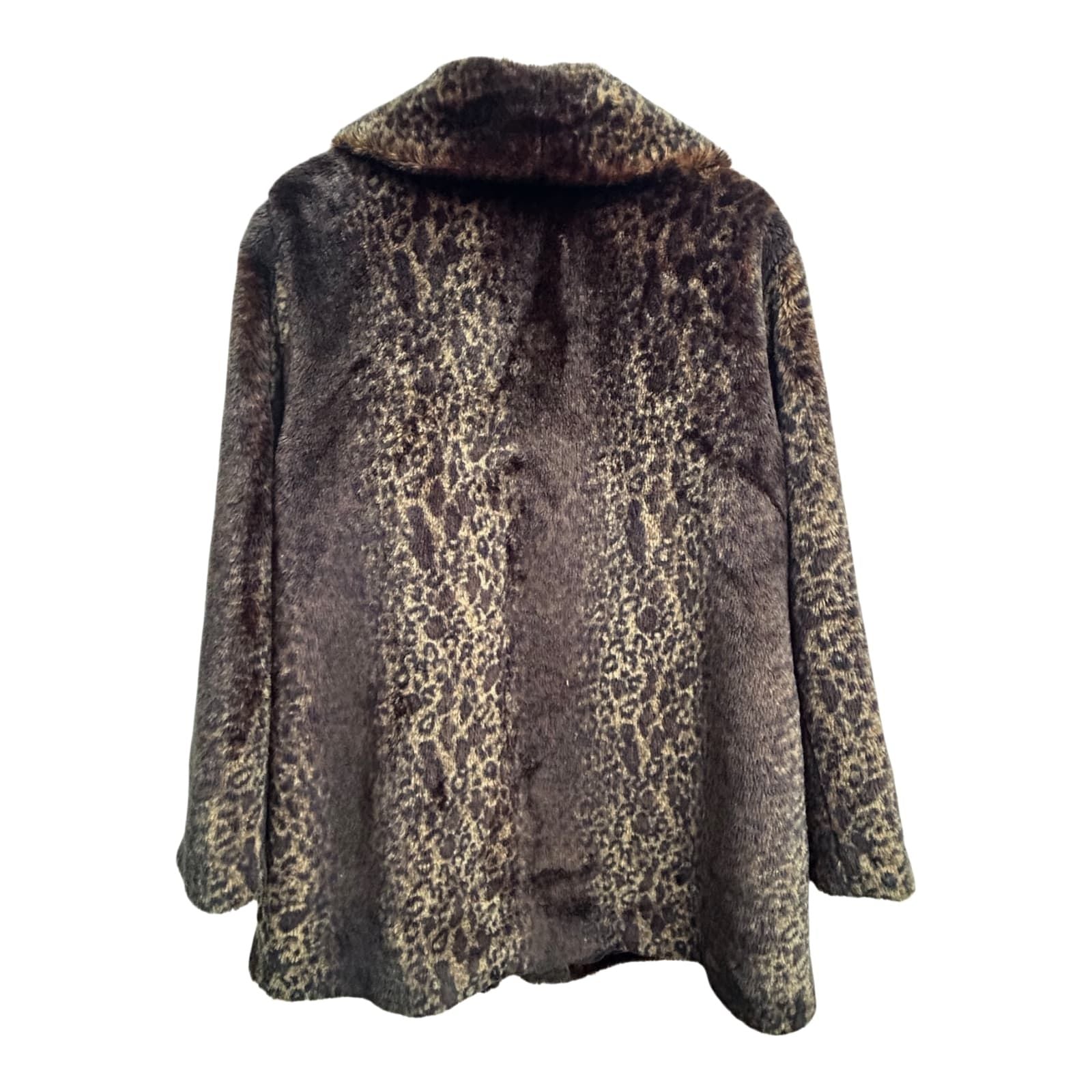 Webpelzmantel Damen Gr 44 Leomuster Warm Kunstfell Braun Elegant Herbst Winter