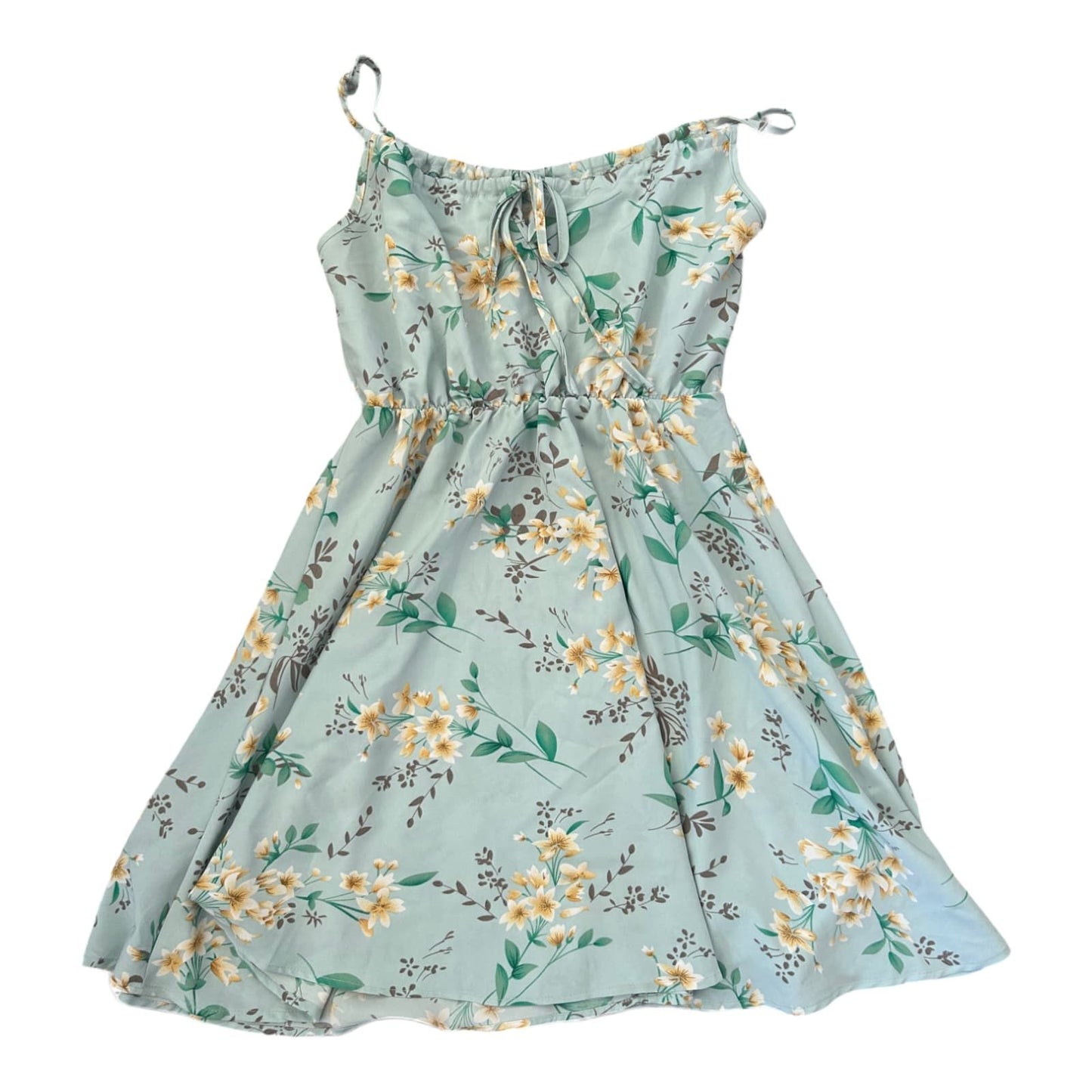 Damen Kleid Dress Sommerkleid Gr. M Hellblau Blumen Trägerkleid Verstellbar Look