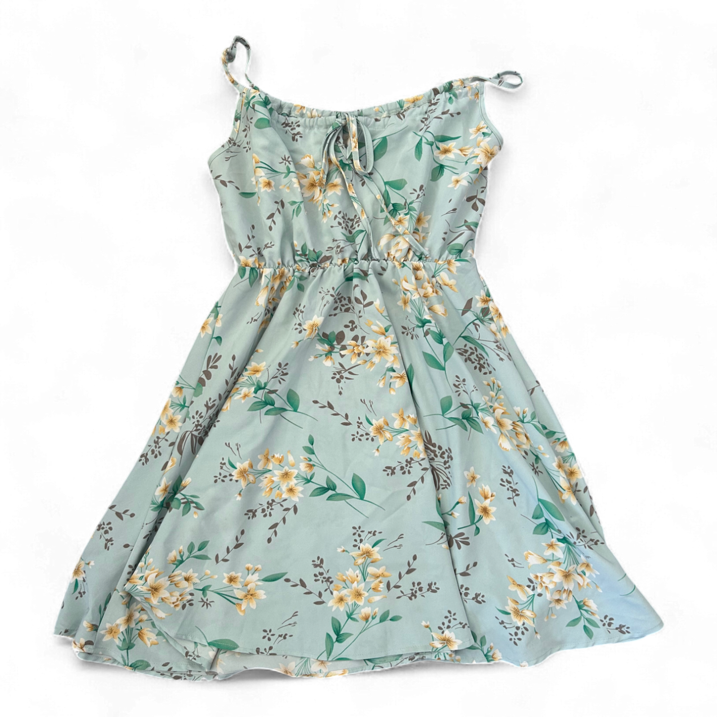 Damen Kleid Dress Sommerkleid Gr. M Hellblau Blumen Trägerkleid Verstellbar Look