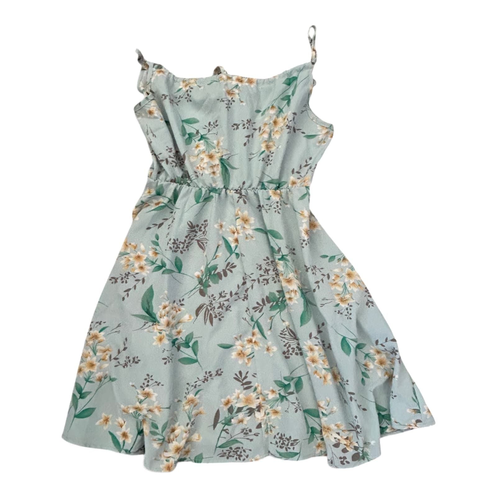 Damen Kleid Dress Sommerkleid Gr. M Hellblau Blumen Trägerkleid Verstellbar Look