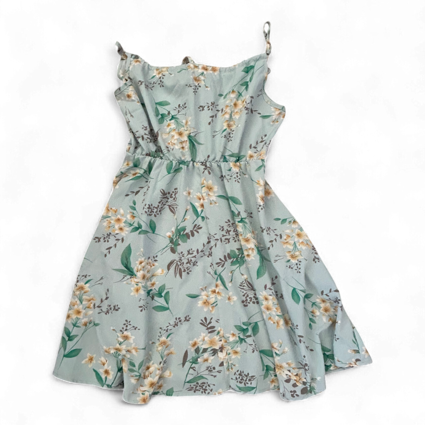 Damen Kleid Dress Sommerkleid Gr. M Hellblau Blumen Trägerkleid Verstellbar Look