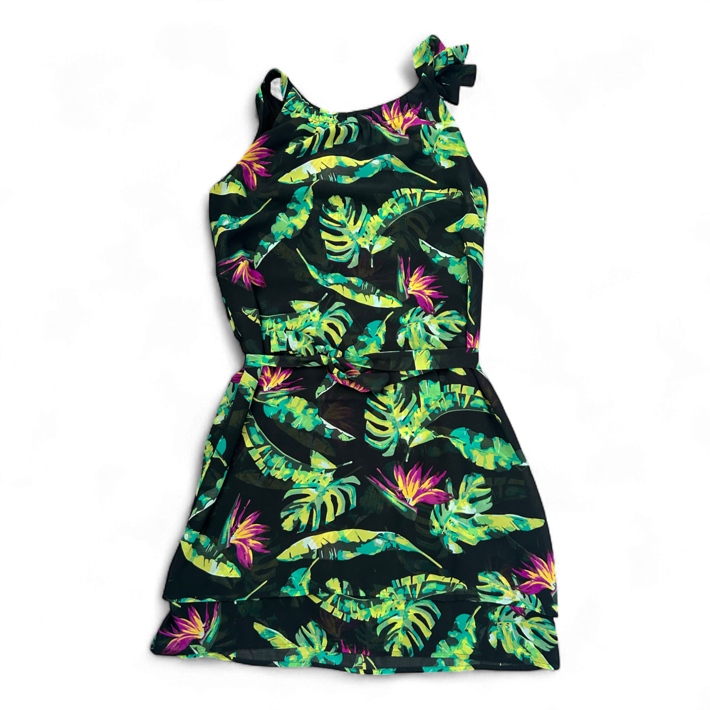 Comma Kleid Damen Dress Damenkleid Gr. 40 Tropenmuster Gürtel Lagenlook Sommer