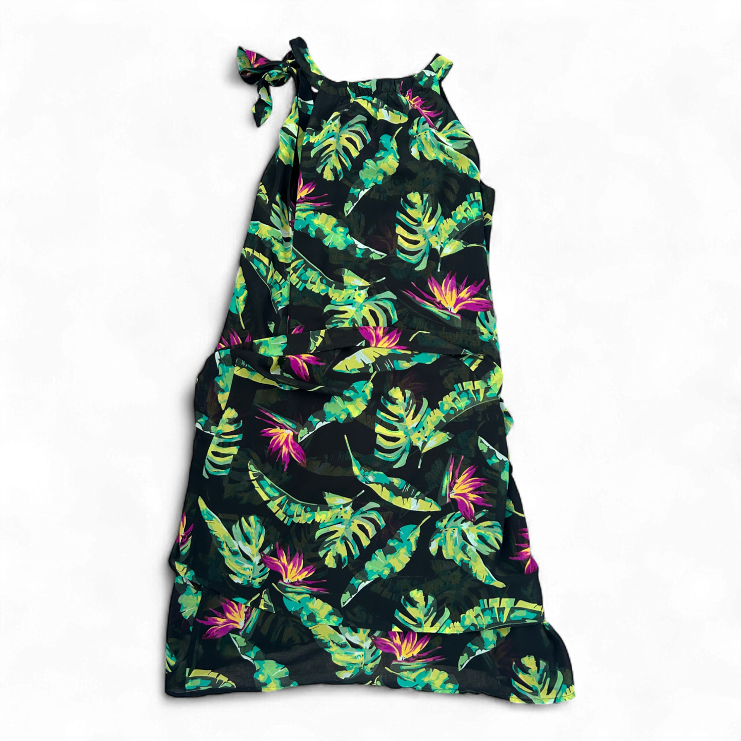 Comma Kleid Damen Dress Damenkleid Gr. 40 Tropenmuster Gürtel Lagenlook Sommer