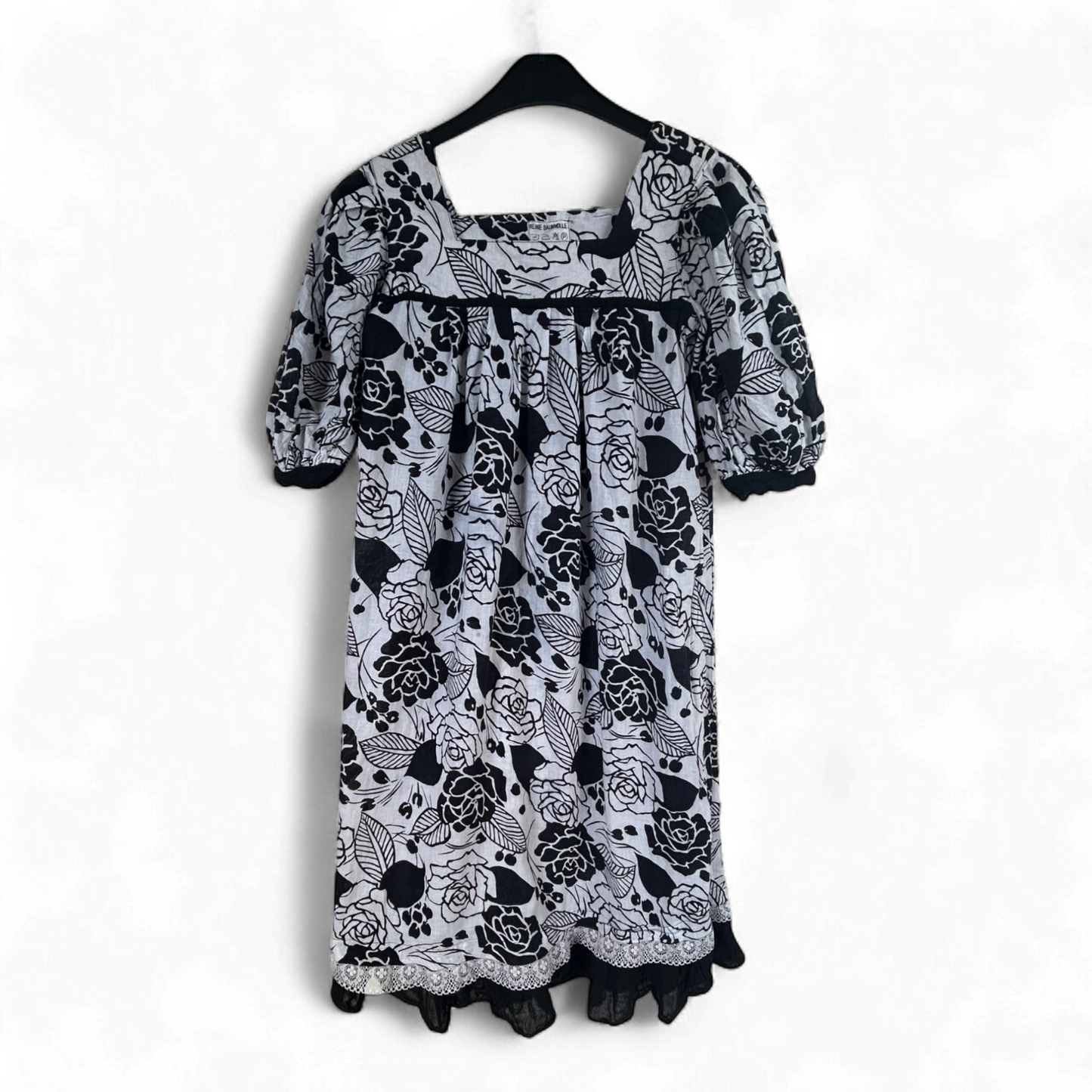 Vintage Kleid Damen Dress Damenkleid Gr. 36 Rosenmuster Baumwolle Kurzarm Retro