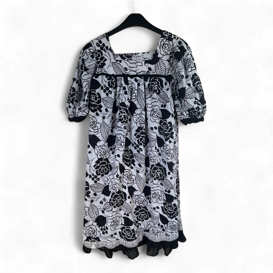 Vintage Kleid Damen Dress Damenkleid Gr. 36 Rosenmuster Baumwolle Kurzarm Retro