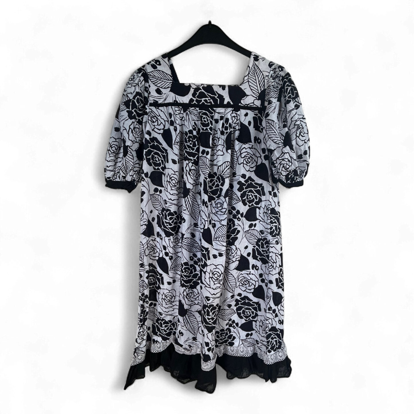 Vintage Kleid Damen Dress Damenkleid Gr. 36 Rosenmuster Baumwolle Kurzarm Retro