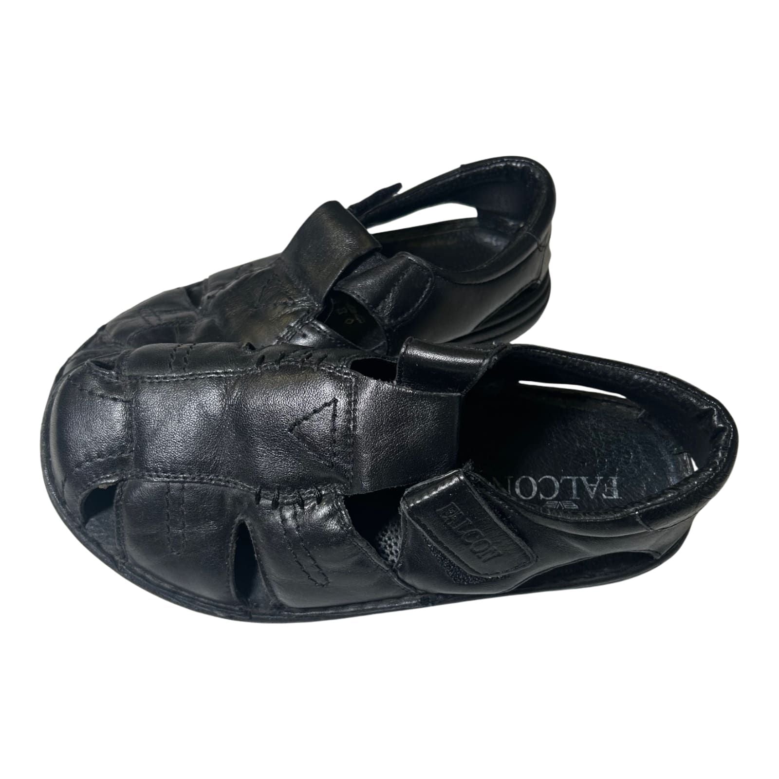 Falcon Herren Sandalen Gr 40 Echtleder Klettverschluss Komfort Schwarz